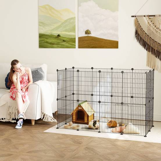 Enclos pour petits animaux acier noir 120 x 60 x 80 cm - PANGIVO - Image 3