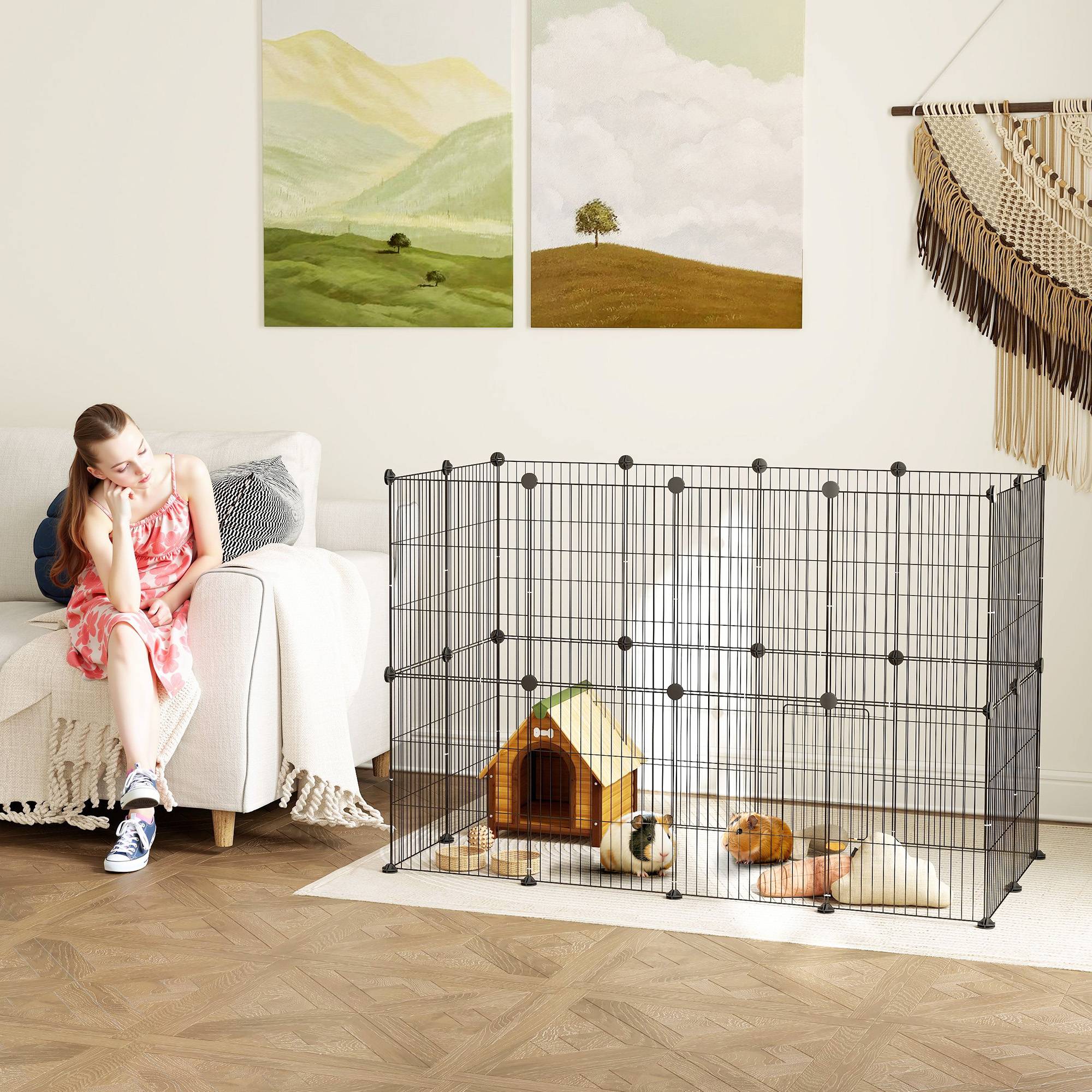 Enclos pour petits animaux acier noir 120 x 60 x 80 cm - PANGIVO - Image 3