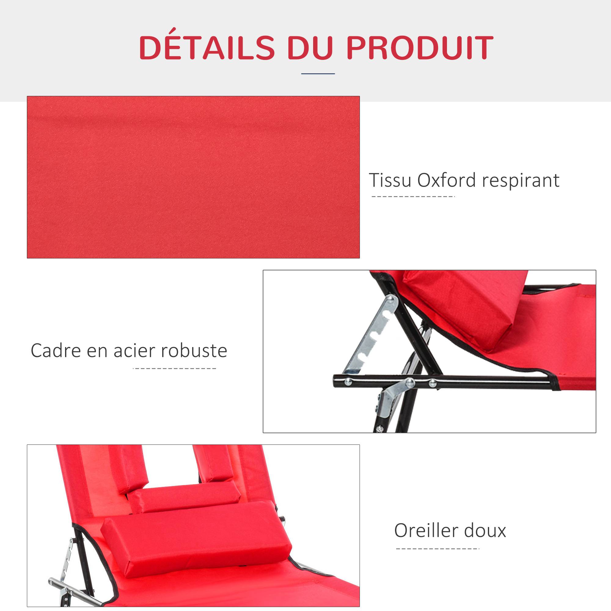 ComfortXL - Bain de soleil transat pliable Acier jardin terrasse dossier inclinable rouge - ComfortXL Outdoor Living - Image 8