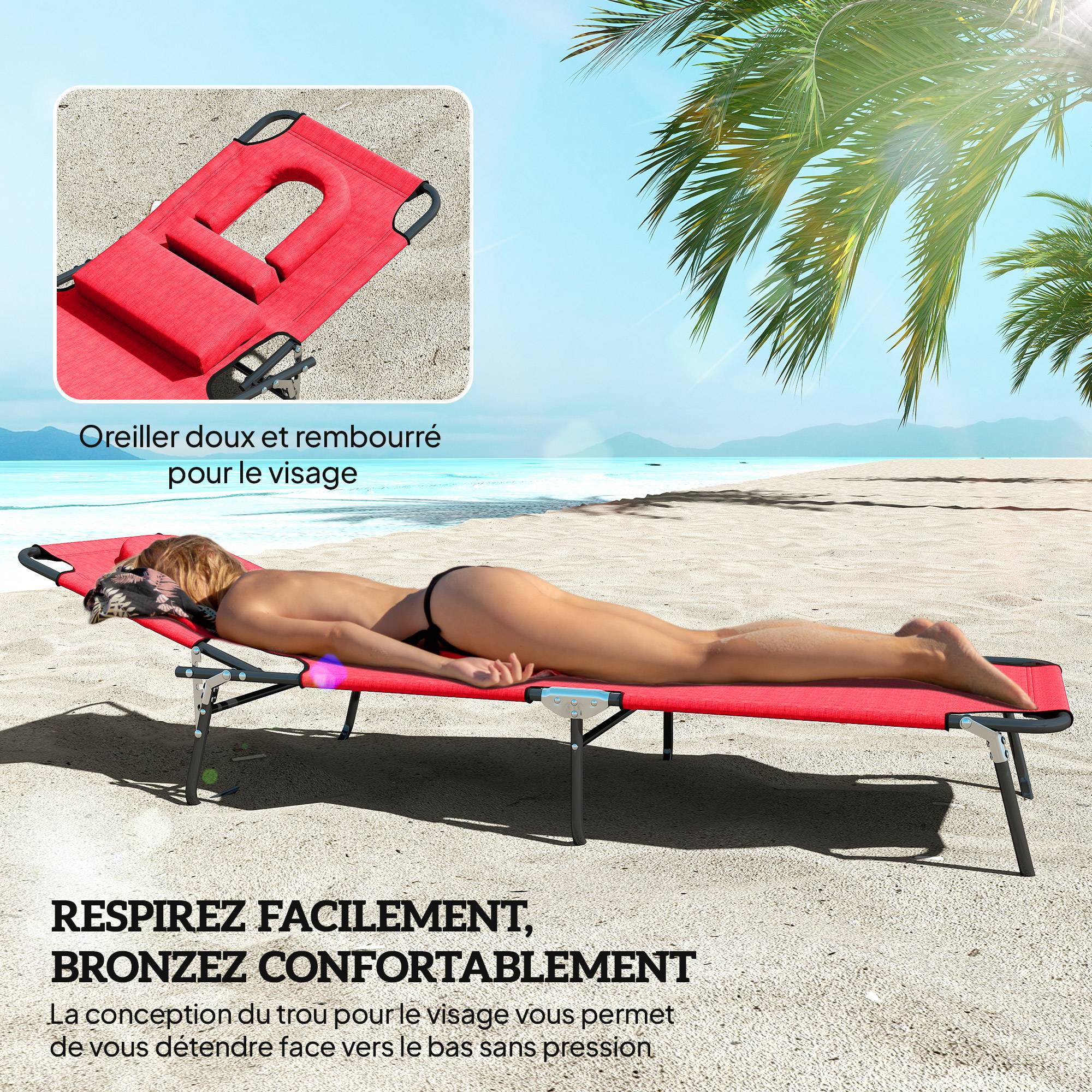 ComfortXL - Bain de soleil transat pliable Acier jardin terrasse dossier inclinable rouge - ComfortXL Outdoor Living - Image 9