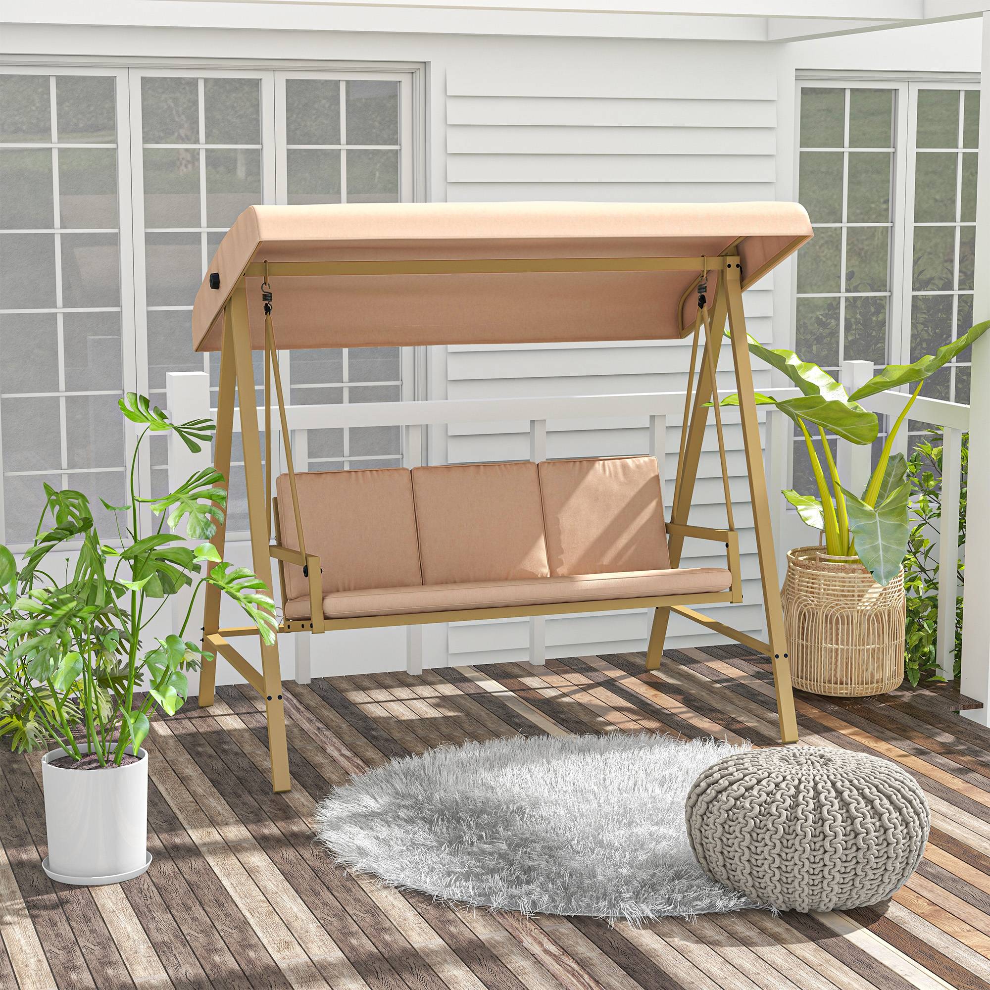 Outsunny - Balancelle de jardin 3 places toit inclinaison réglable épais coussins amovibles polyester acier époxy beige - Outsunny - Imagen 2