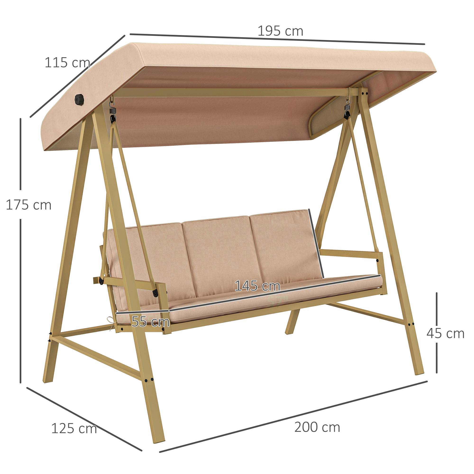 Outsunny - Balancelle de jardin 3 places toit inclinaison réglable épais coussins amovibles polyester acier époxy beige - Outsunny - Imagen 3