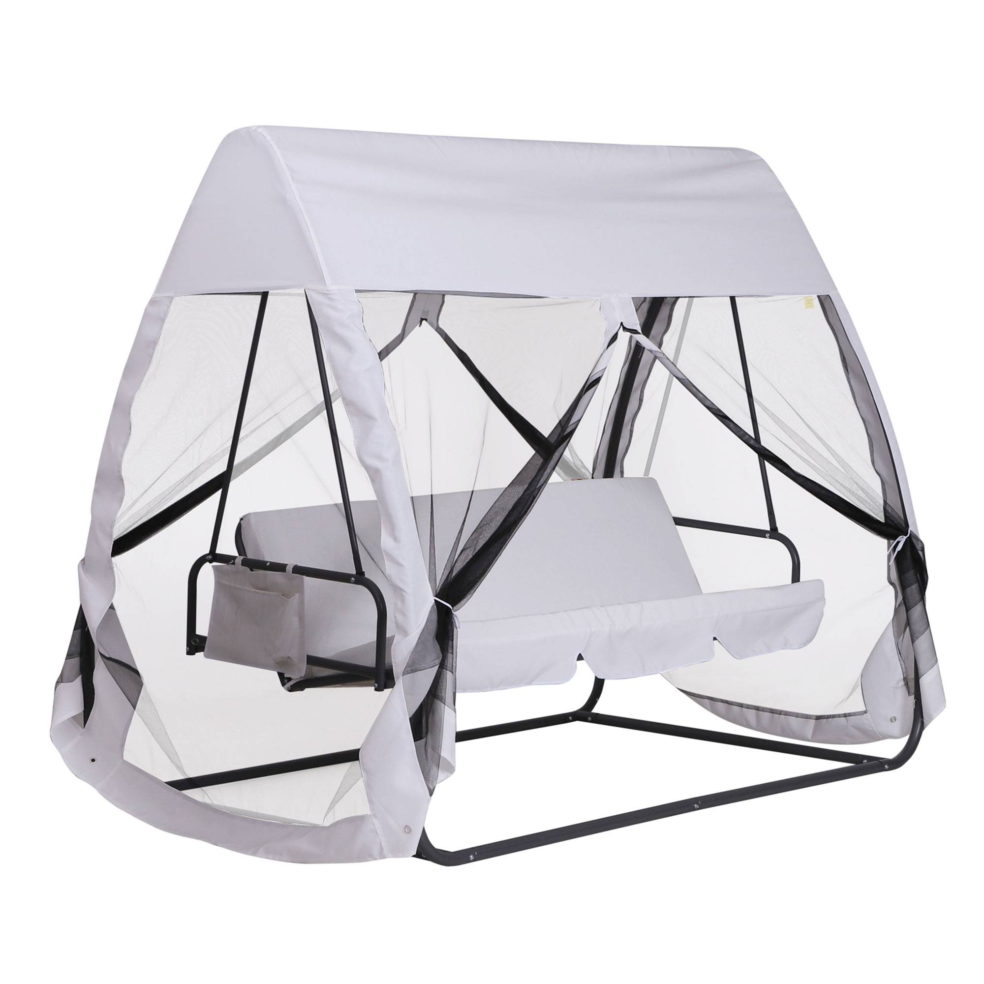 Outsunny - Balancelle de jardin convertible 3 places - matelas, moustiquaire intégrale zippée, toit,  rangement - métal époxy polyester blanc - Outsunny - Imagen 1