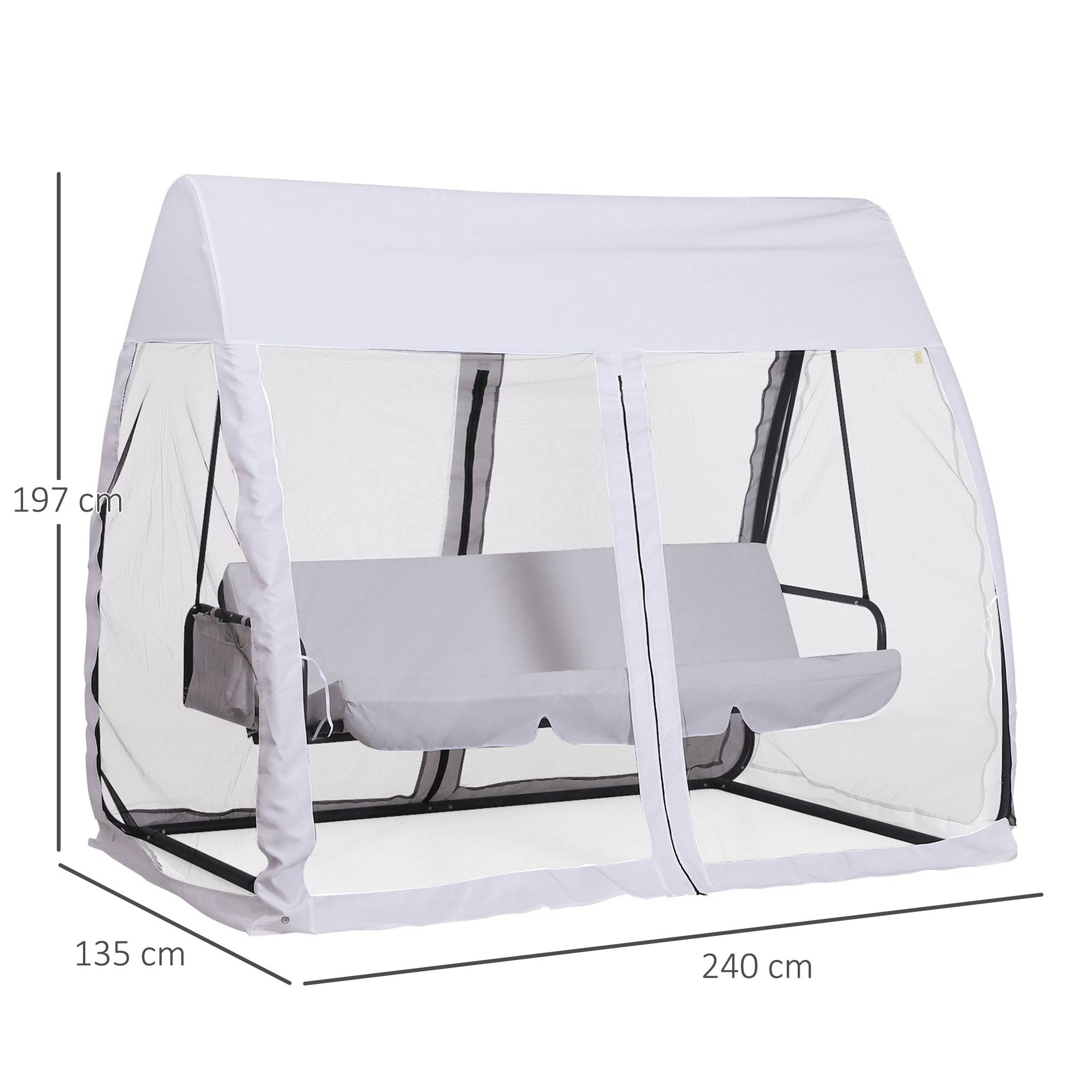 Outsunny - Balancelle de jardin convertible 3 places - matelas, moustiquaire intégrale zippée, toit,  rangement - métal époxy polyester blanc - Outsunny - Imagen 3