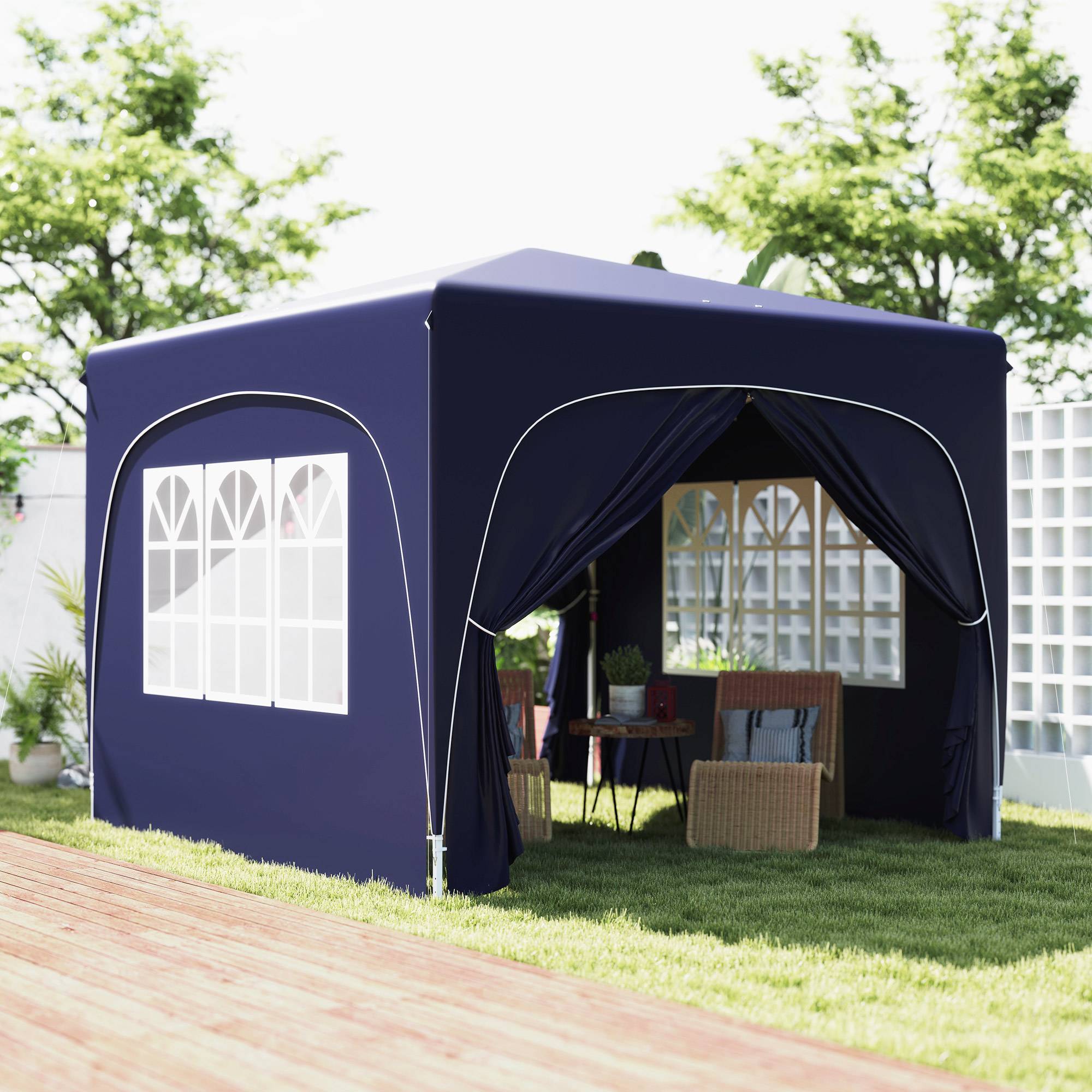 Sans Marque - Tonnelle pliante 3x3m avec panneaux latéraux UPF50+, hauteur réglable et sac de transport, bleu foncé - Image 3