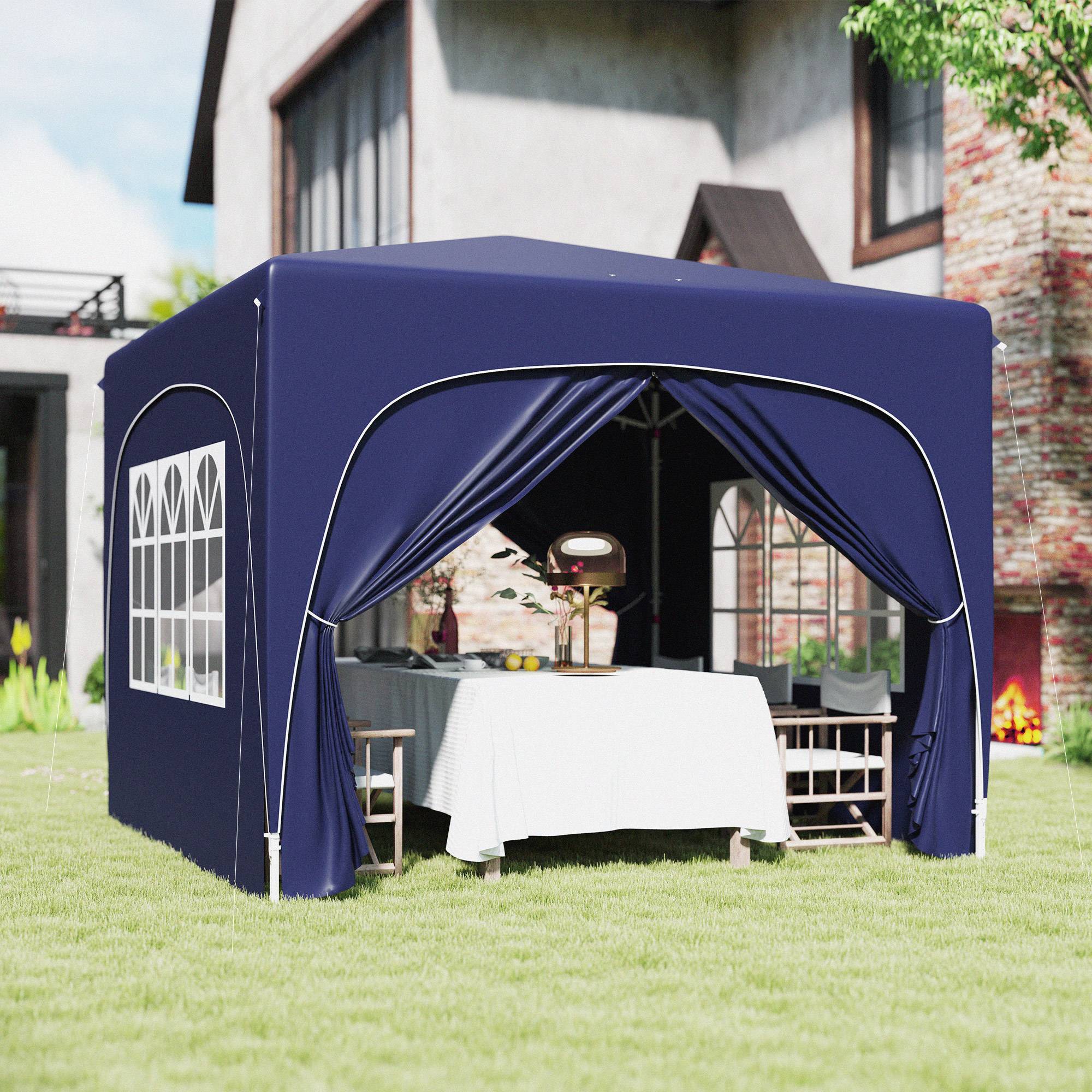 Sans Marque - Tonnelle pliante 3x3m avec panneaux latéraux UPF50+, hauteur réglable et sac de transport, bleu foncé - Image 4