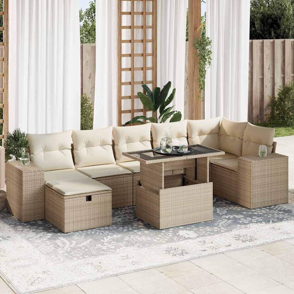 Petit salon de jardin 5 pcs résine tressée modulable avec table relevable Beige – ComfortXL Outdoor Living