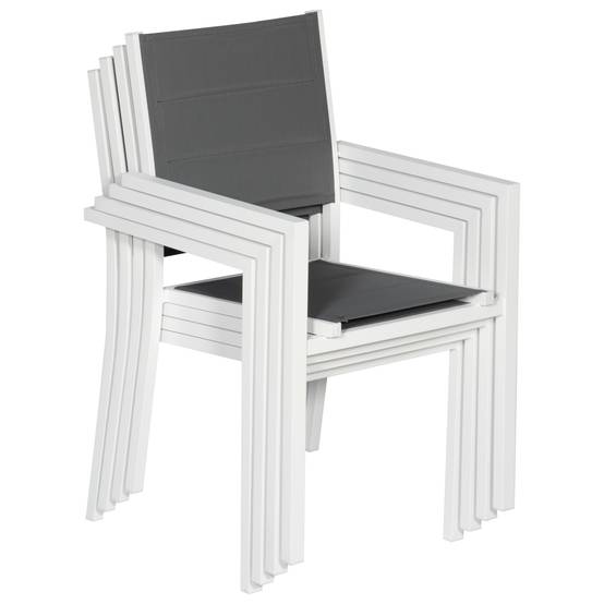 Happy Garden - Lot de 4 chaises rembourrées en aluminium blanc - textilène gris - HAPPY GARDEN - Imagen 5
