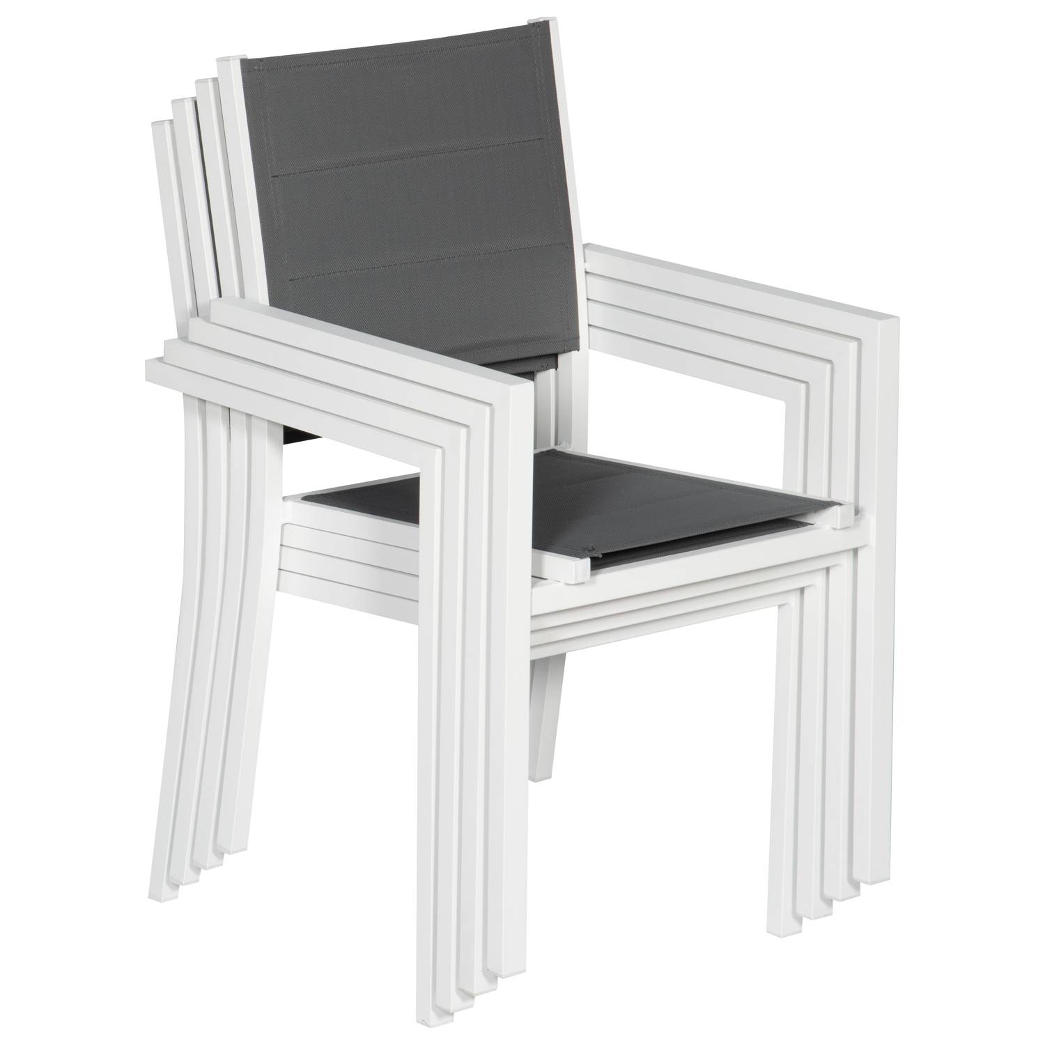Happy Garden - Lot de 4 chaises rembourrées en aluminium blanc - textilène gris - HAPPY GARDEN - Imagen 5