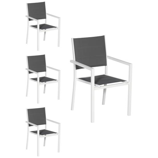 Happy Garden - Lot de 4 chaises rembourrées en aluminium blanc - textilène gris - HAPPY GARDEN - Imagen 1