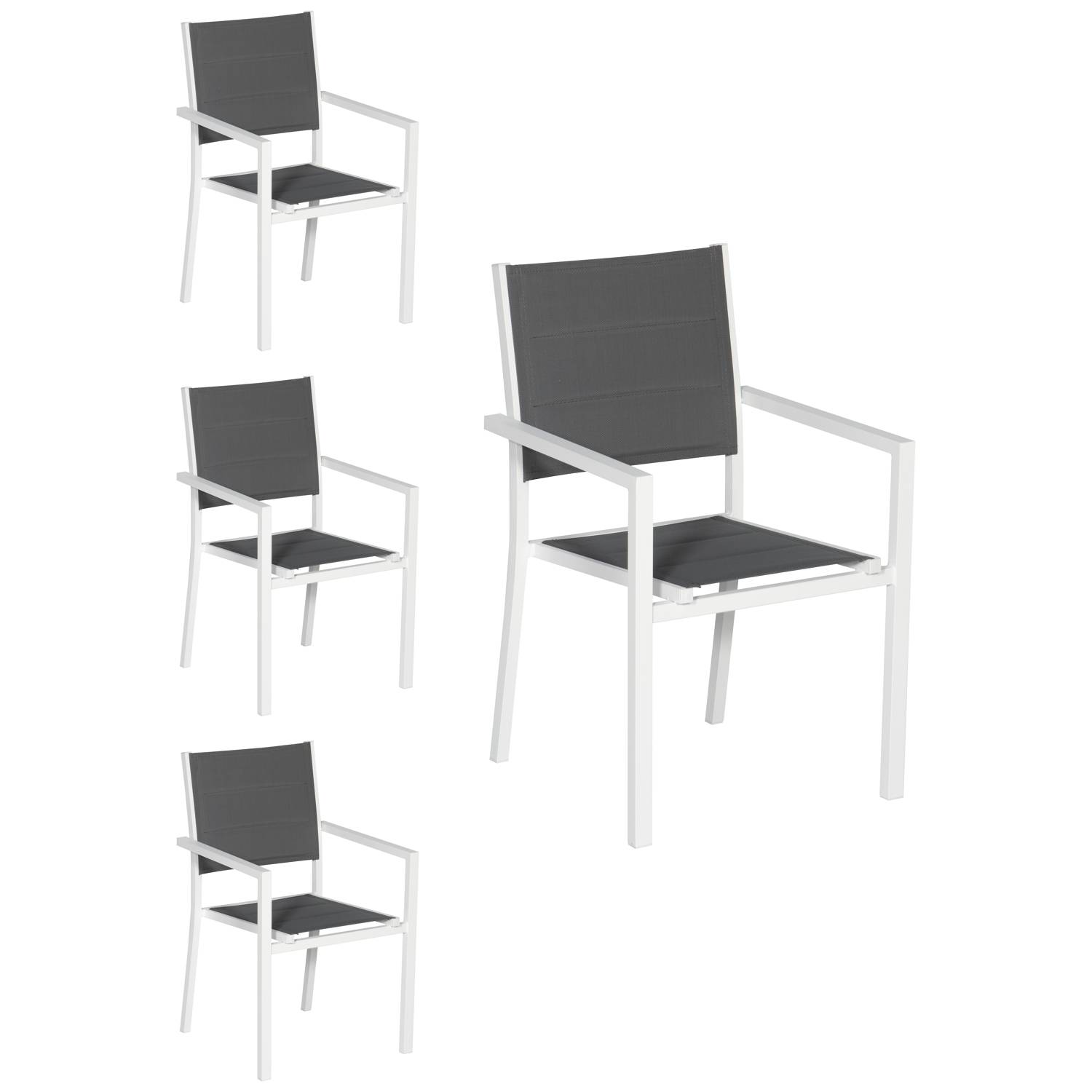 Happy Garden - Lot de 4 chaises rembourrées en aluminium blanc - textilène gris - HAPPY GARDEN - Imagen 1