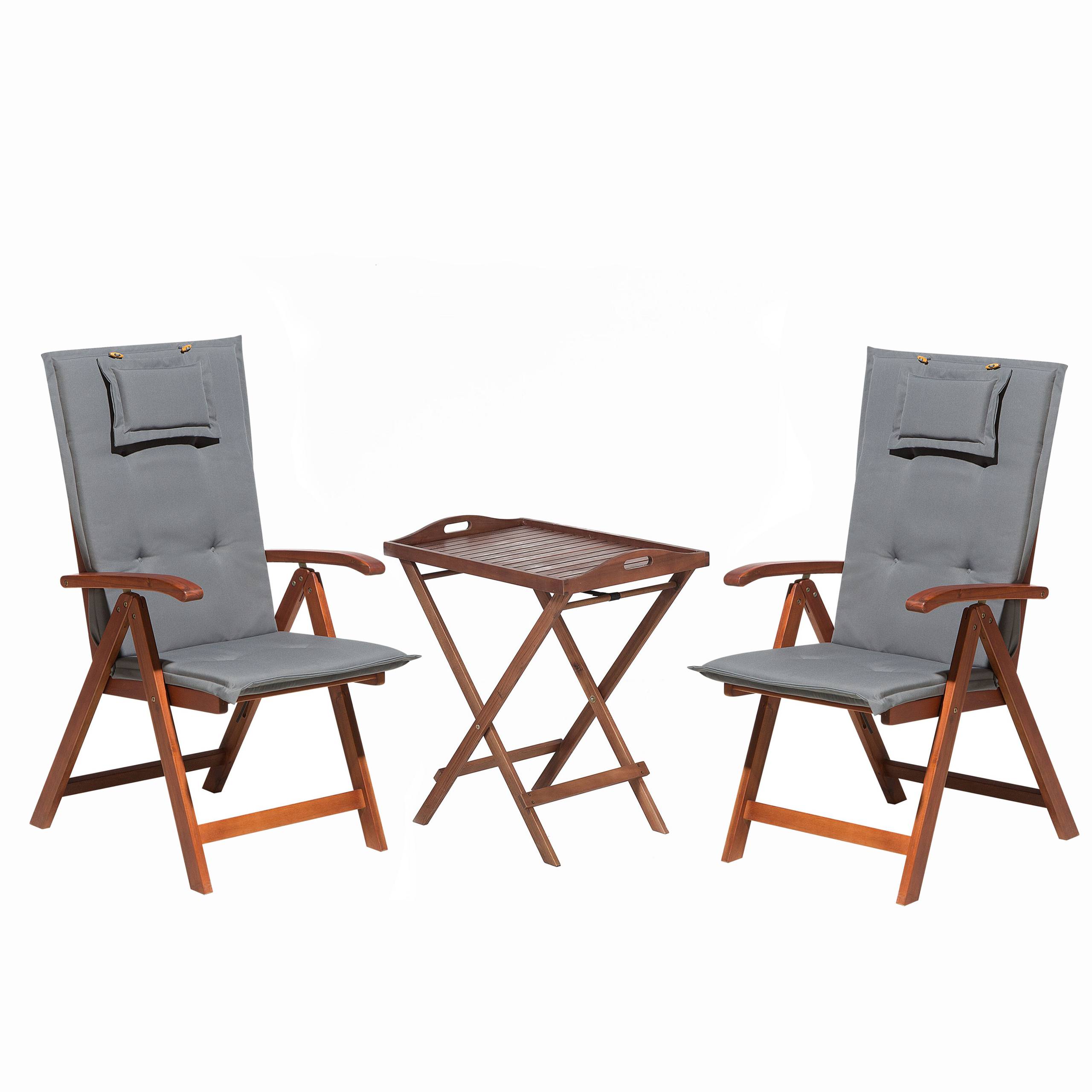 Beliani - Set de Jardin ou Terrasse en Bois d'Acacia Foncé Table et 2 Chaises Inclinables et Pliantes avec Coussins Gris Graphite Usage à l'Extérieur - Imagen 1