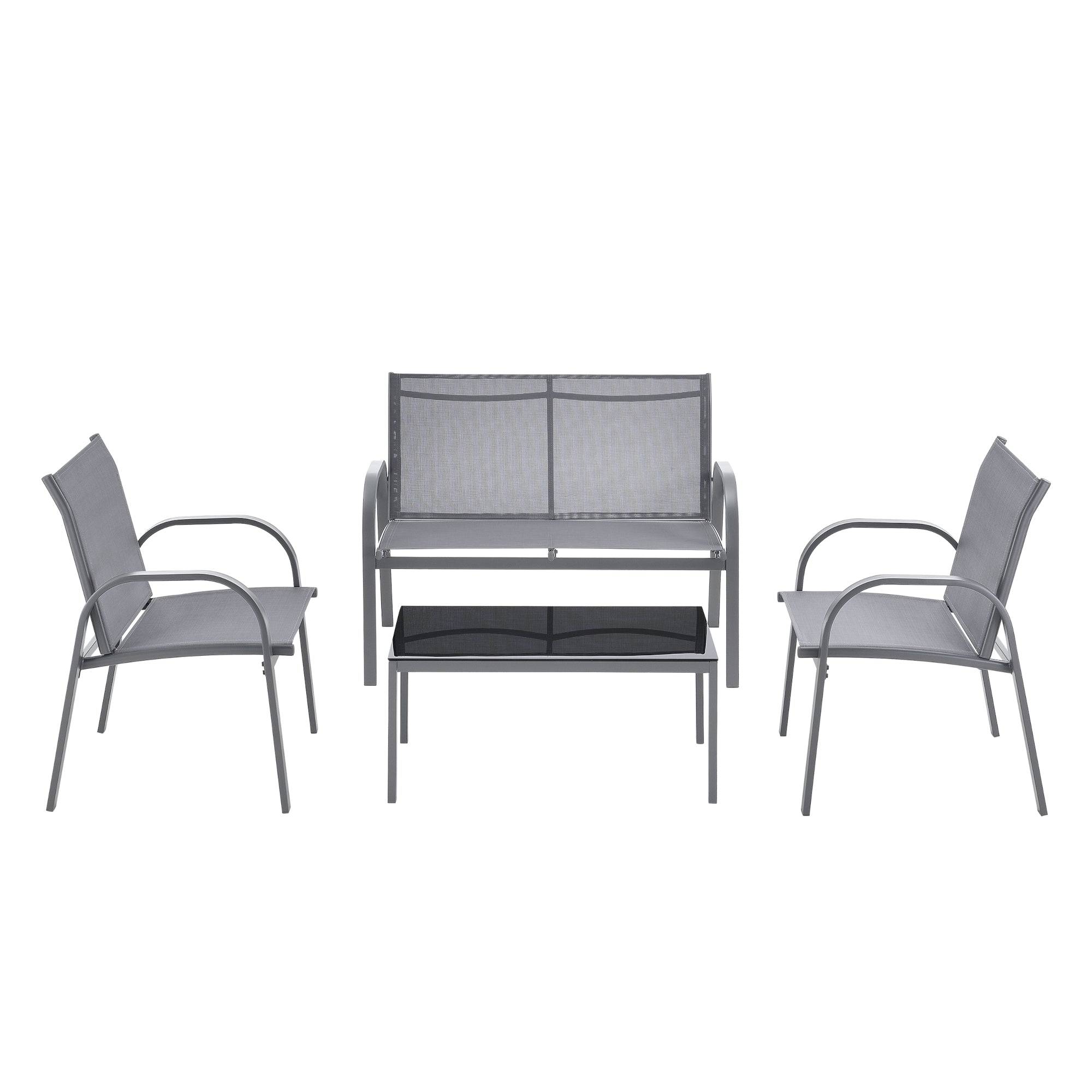 Helloshop26 - Salon de jardin de 4 meubles gagra acier PVC polyester noir gris clair - Imagen 2