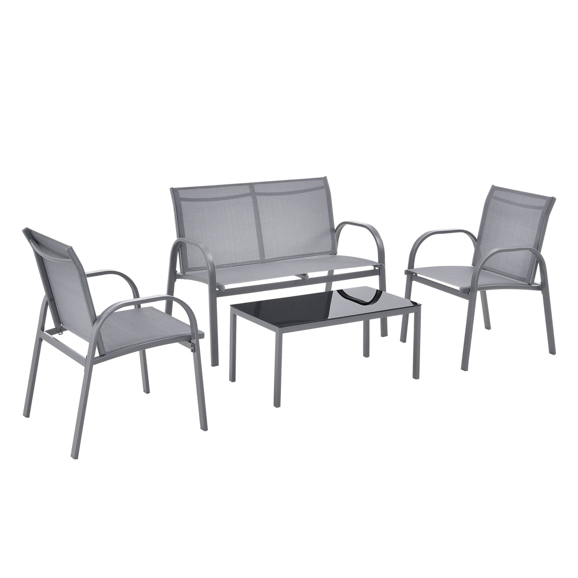 Helloshop26 - Salon de jardin de 4 meubles gagra acier PVC polyester noir gris clair - Imagen 1