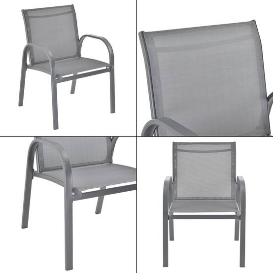 Helloshop26 - Salon de jardin de 4 meubles gagra acier PVC polyester noir gris clair - Imagen 5