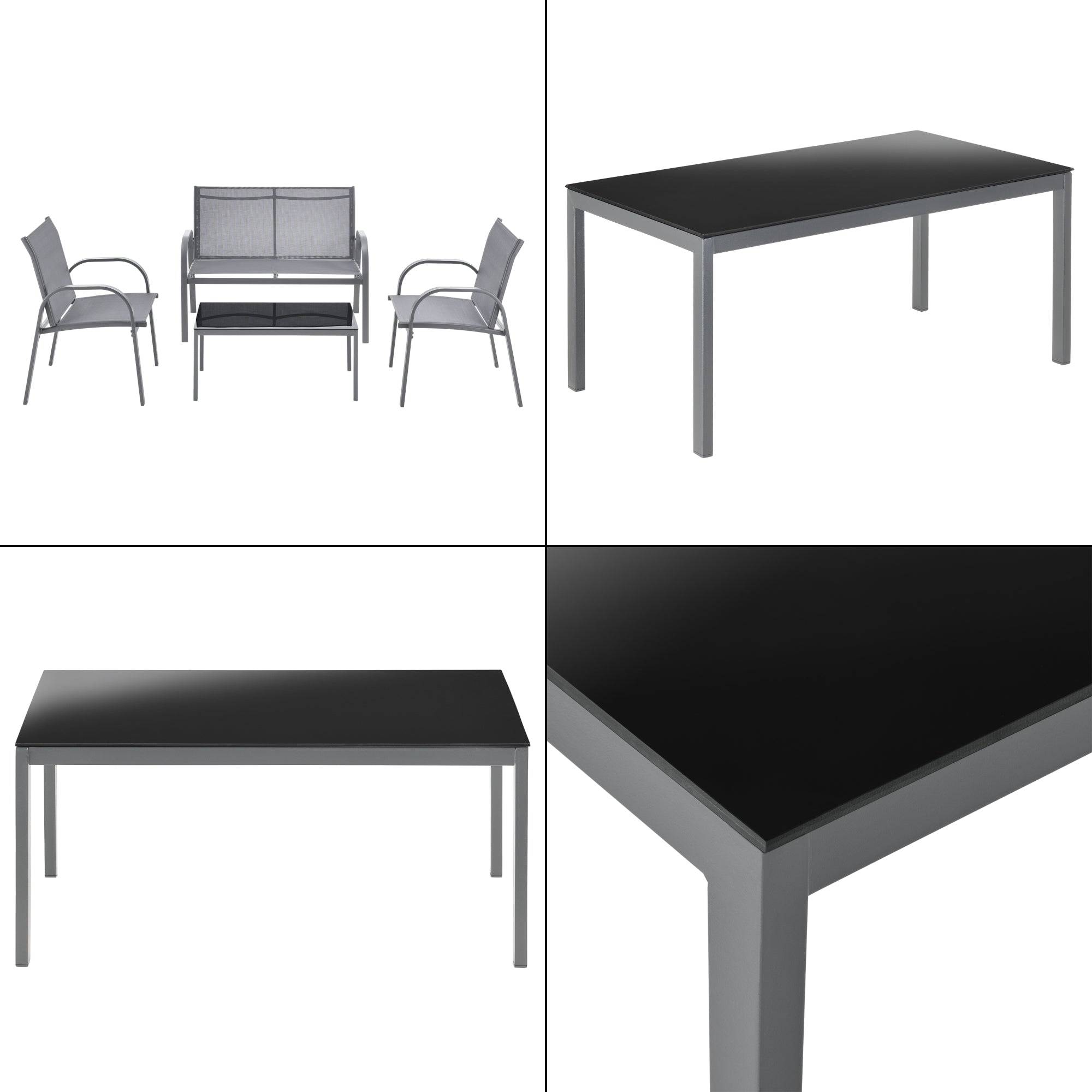 Helloshop26 - Salon de jardin de 4 meubles gagra acier PVC polyester noir gris clair - Imagen 4