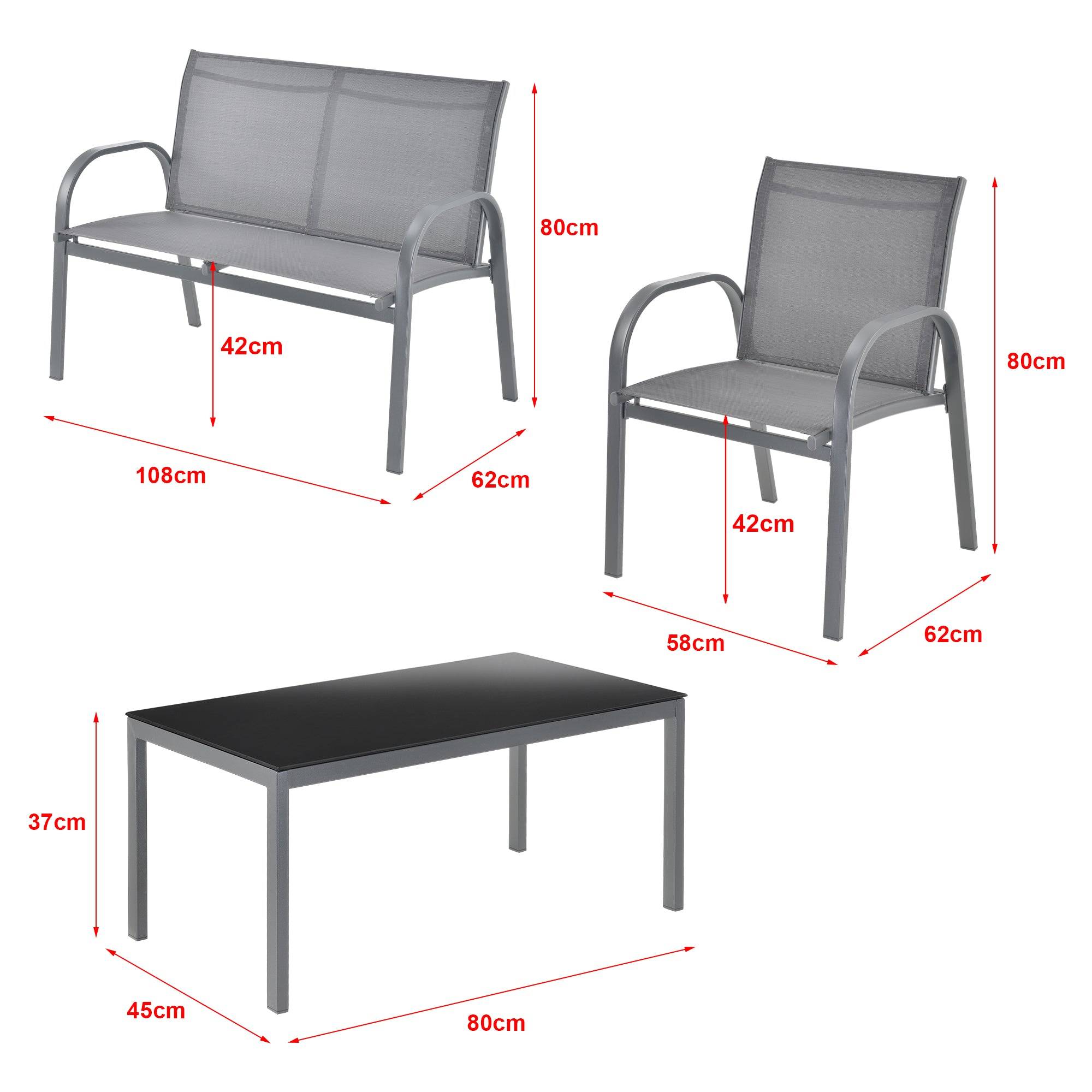 Helloshop26 - Salon de jardin de 4 meubles gagra acier PVC polyester noir gris clair - Imagen 3
