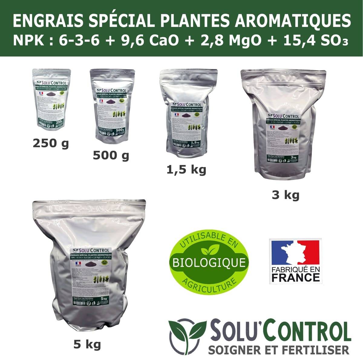 Tout pour les nuisibles - SOLU’CONTROL - 3 kg - Engrais Spécial Plantes Aromatiques NPK 6-3-6 - Favorise un feuillage dense - UAB - Image 5