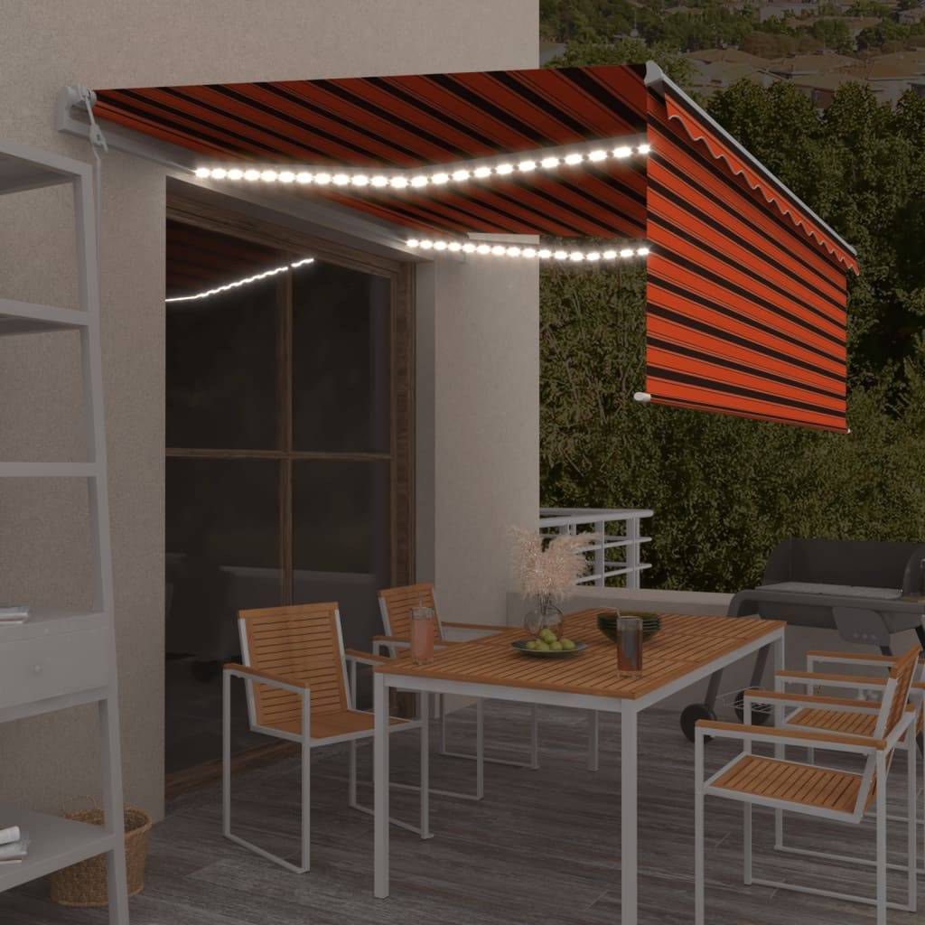 Auvent automatique rétractable avec store et LED 4x3 m Orange marron - PANGIVO - Imagen 1