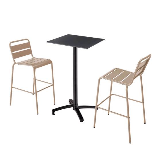 Oviala - Ensemble table haute stratifié noir et 2 chaises hautes taupe - Oviala - Image 1