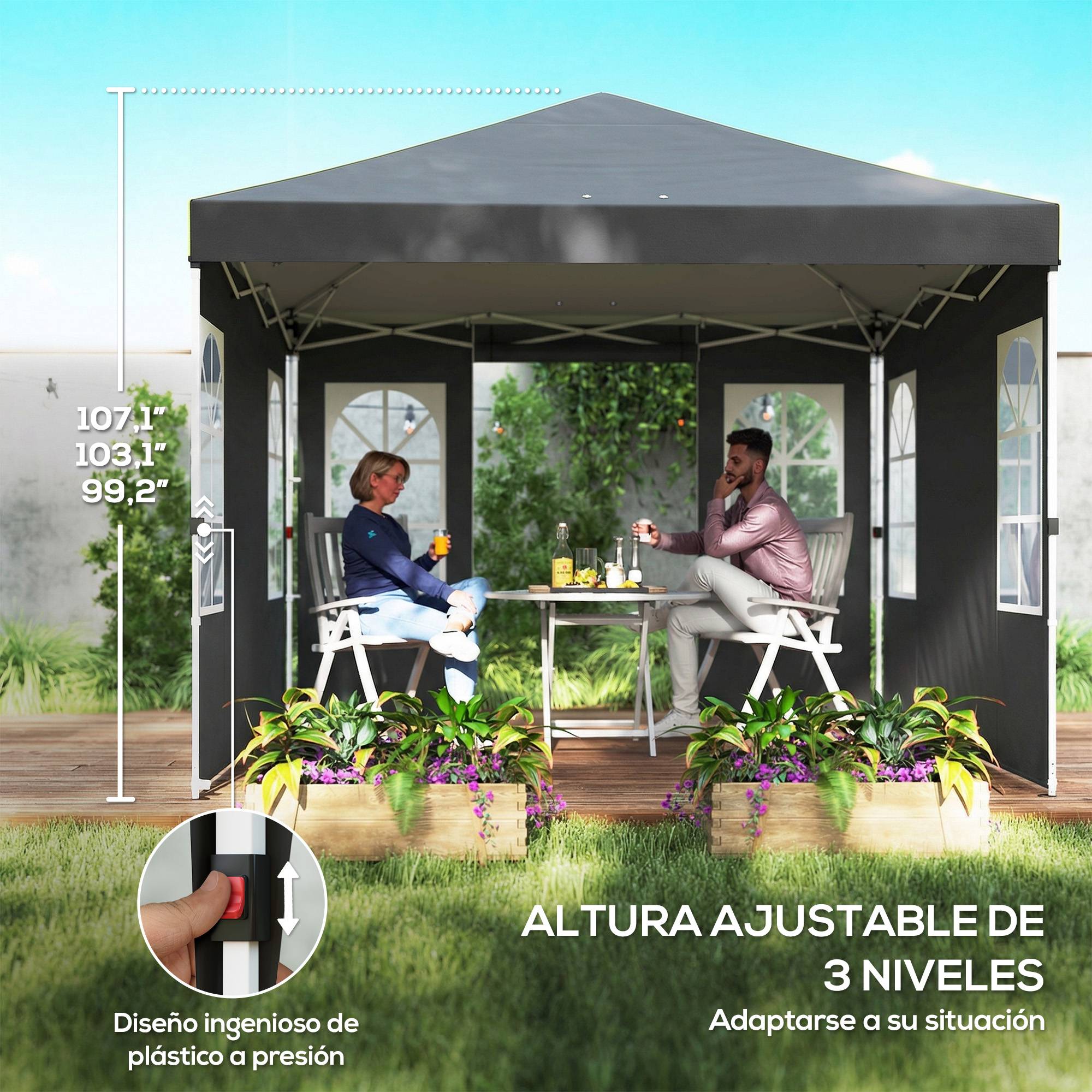 ComfortXL - Tonnelle pliante toile Oxford pour jardin avec 4 parois amovibles 3 x 3 m gris foncé - ComfortXL Outdoor Living - Image 9
