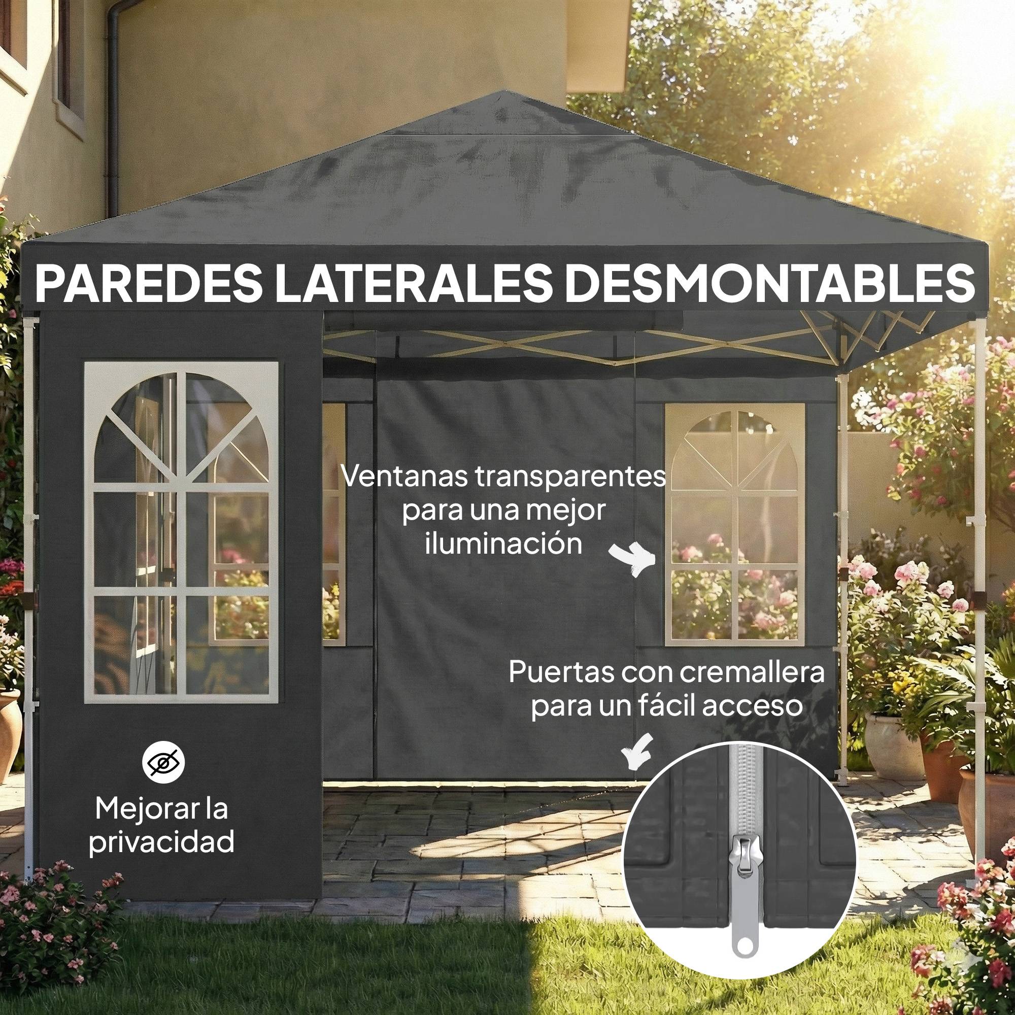 ComfortXL - Tonnelle pliante toile Oxford pour jardin avec 4 parois amovibles 3 x 3 m gris foncé - ComfortXL Outdoor Living - Image 10