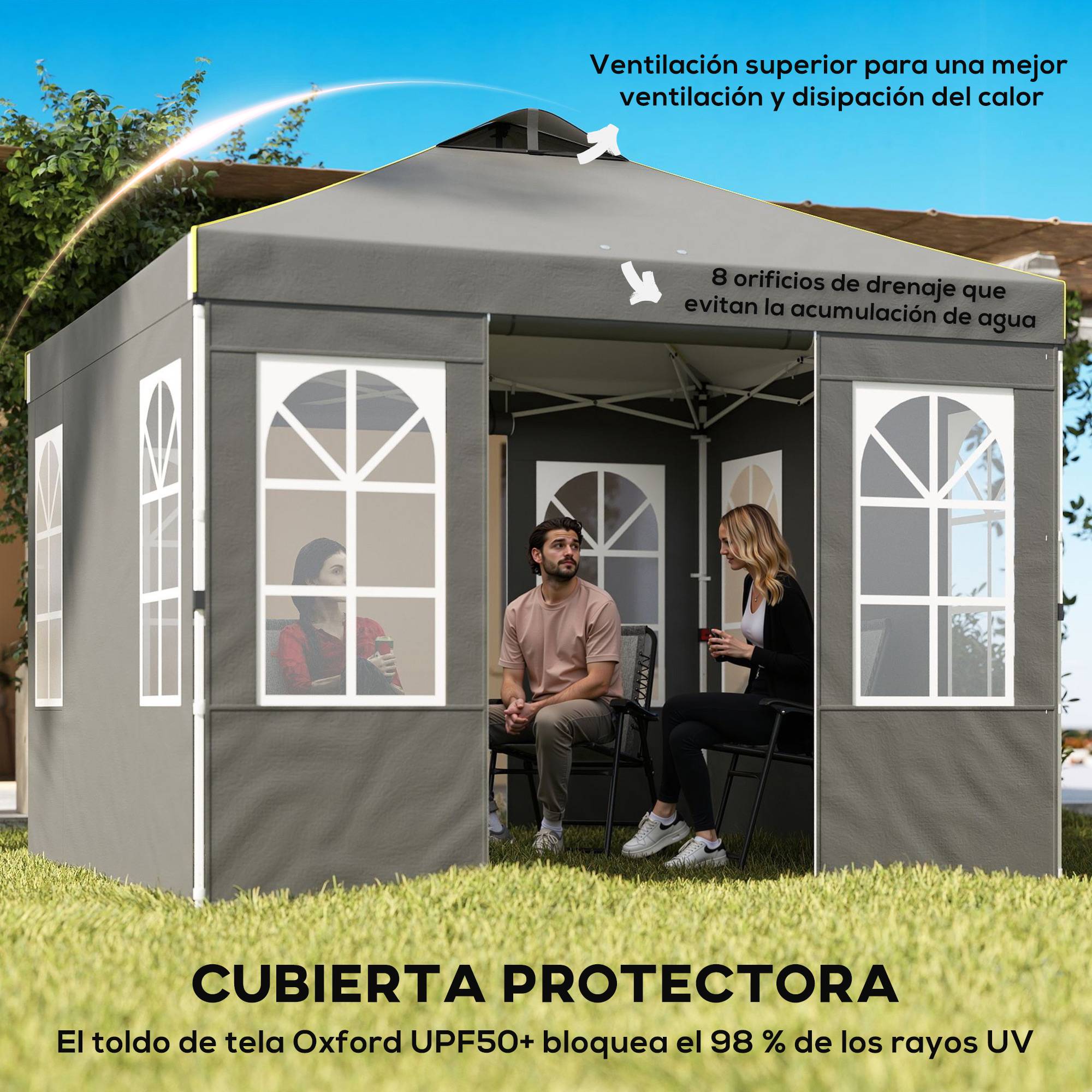 ComfortXL - Tonnelle pliante toile Oxford pour jardin avec 4 parois amovibles 3 x 3 m gris foncé - ComfortXL Outdoor Living - Image 6