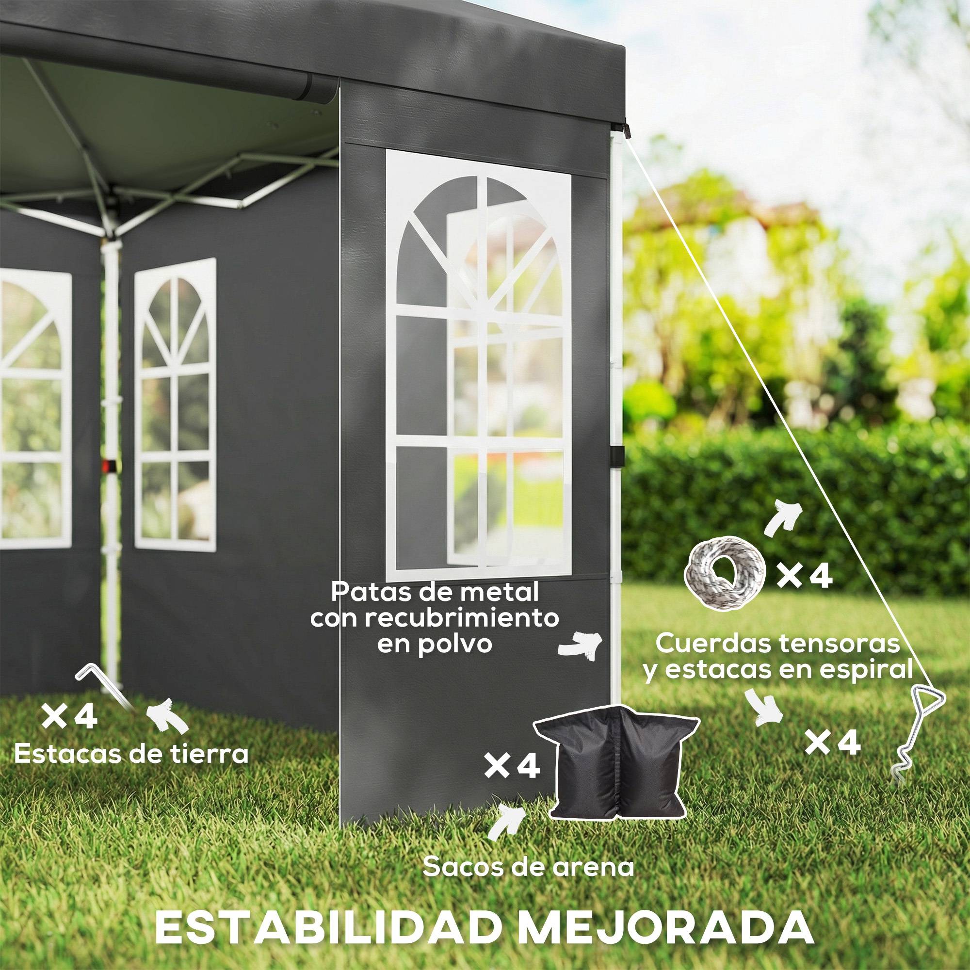 ComfortXL - Tonnelle pliante toile Oxford pour jardin avec 4 parois amovibles 3 x 3 m gris foncé - ComfortXL Outdoor Living - Image 8