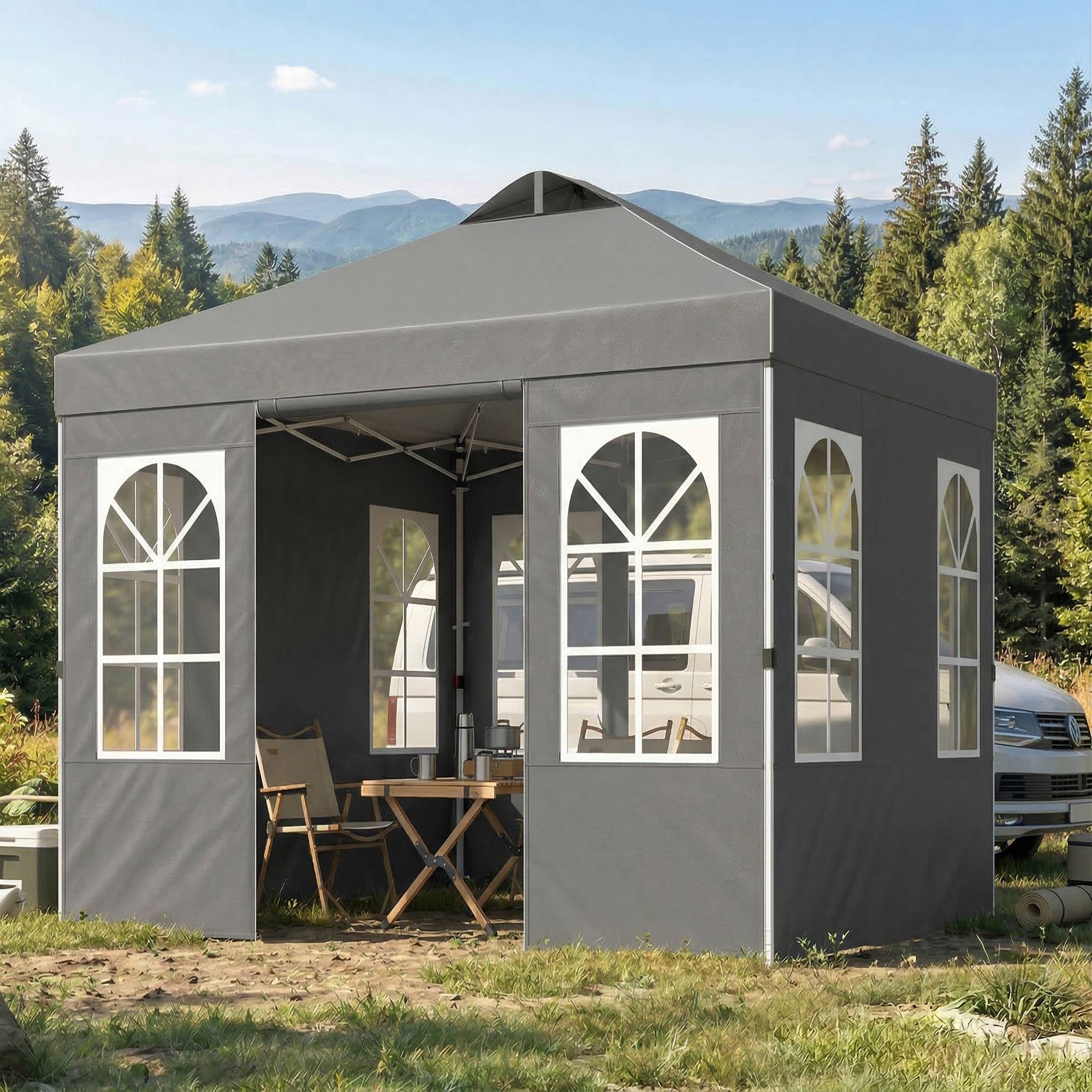 ComfortXL - Tonnelle pliante toile Oxford pour jardin avec 4 parois amovibles 3 x 3 m gris foncé - ComfortXL Outdoor Living - Image 4