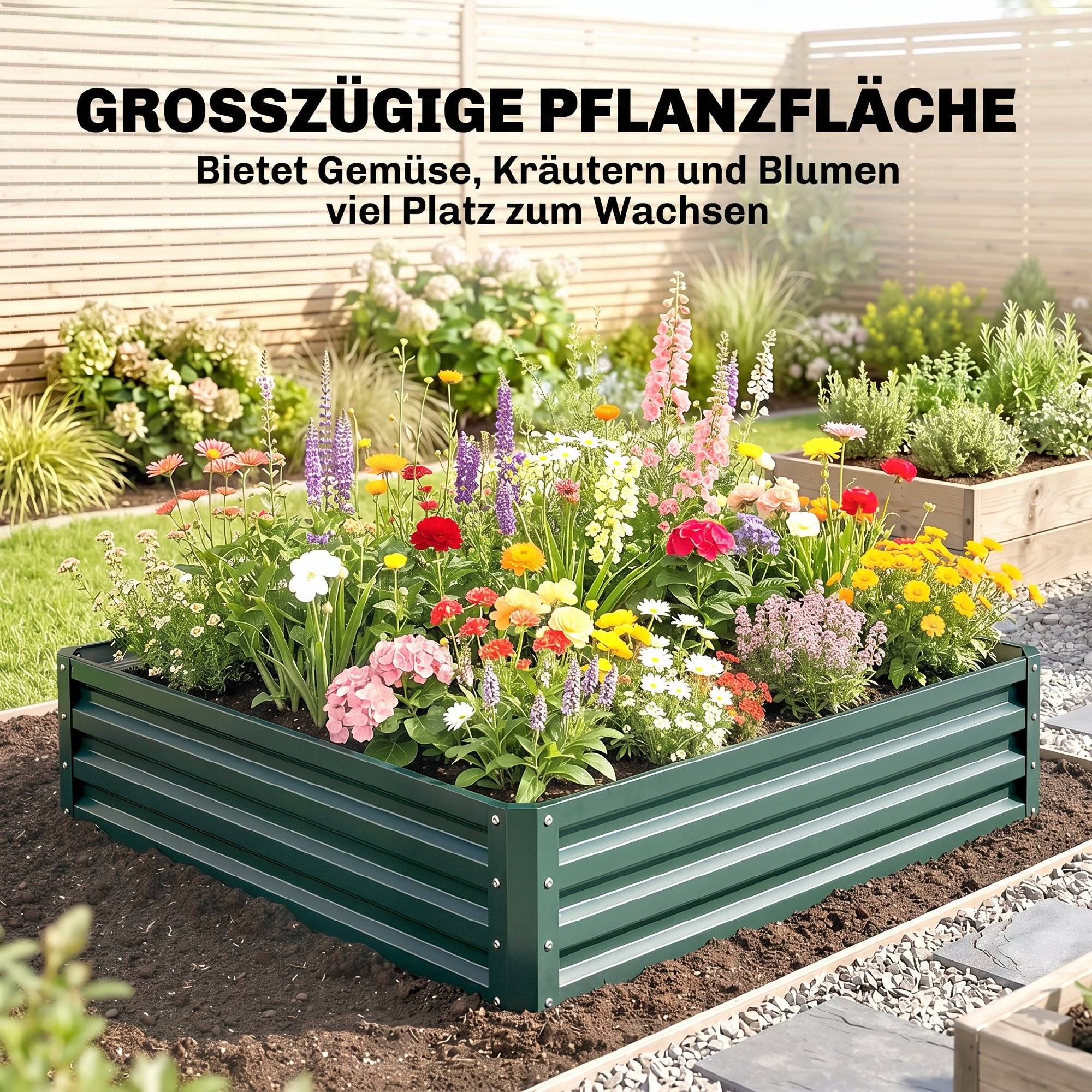Potager jardin, jardinière acier, vert, 120x120x30 cm - Image 6