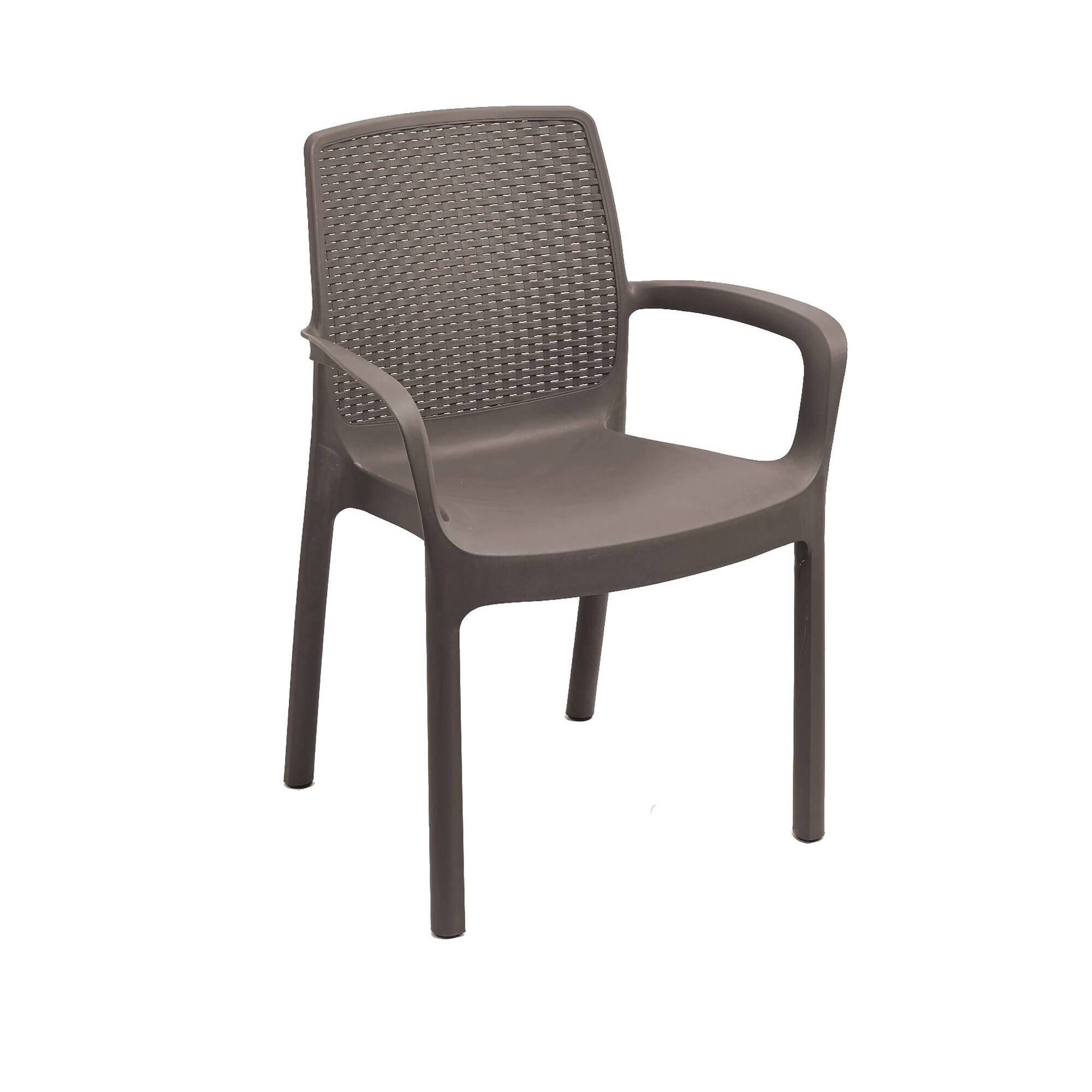 Dmora - Chaise d'extérieur Torino, Siège de jardin, Chaise pour table à manger, Fauteuil d'extérieur effet rotin, 100% Made in Italy, 54x60h82 cm, Marron - Imagen 1