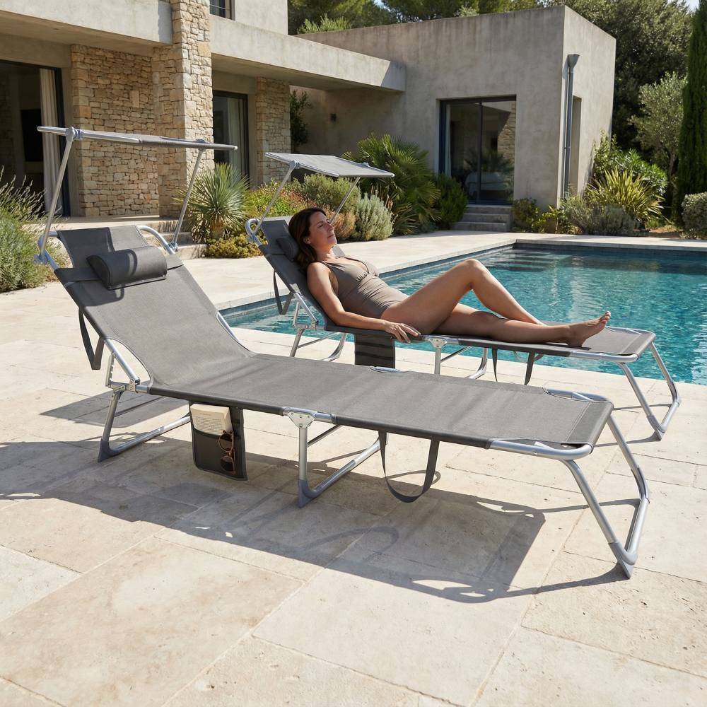 Chaise longue pliante pare-soleil Sunfold Plus gris - Image 4