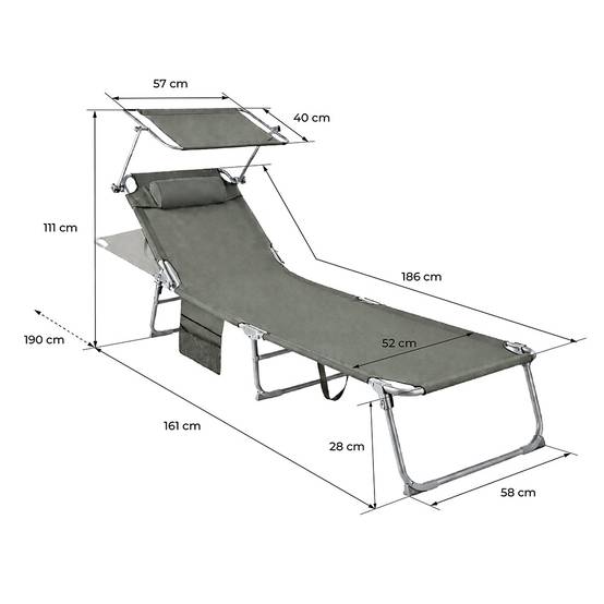 Chaise longue pliante pare-soleil Sunfold Plus gris - Image 3