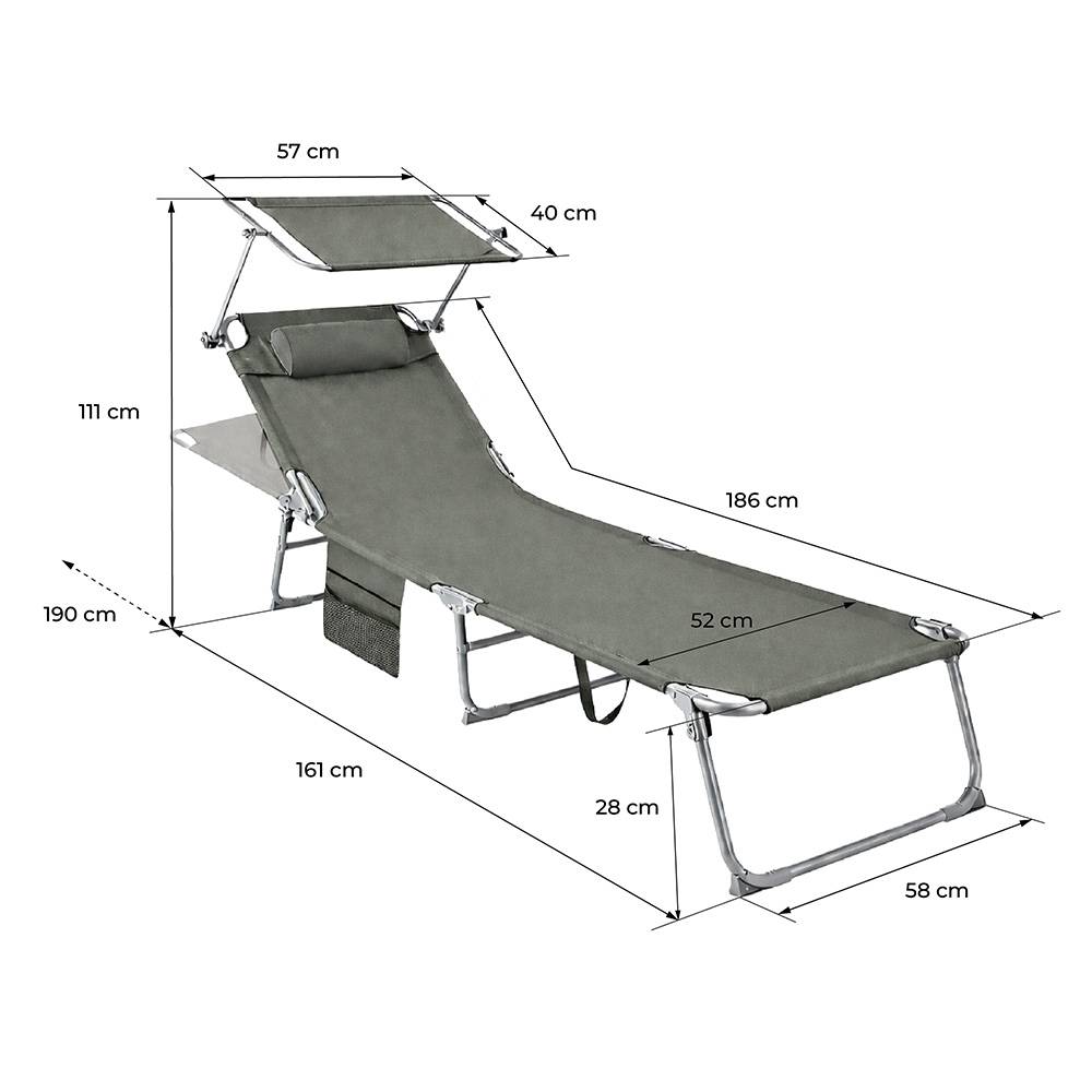 Chaise longue pliante pare-soleil Sunfold Plus gris - Image 3