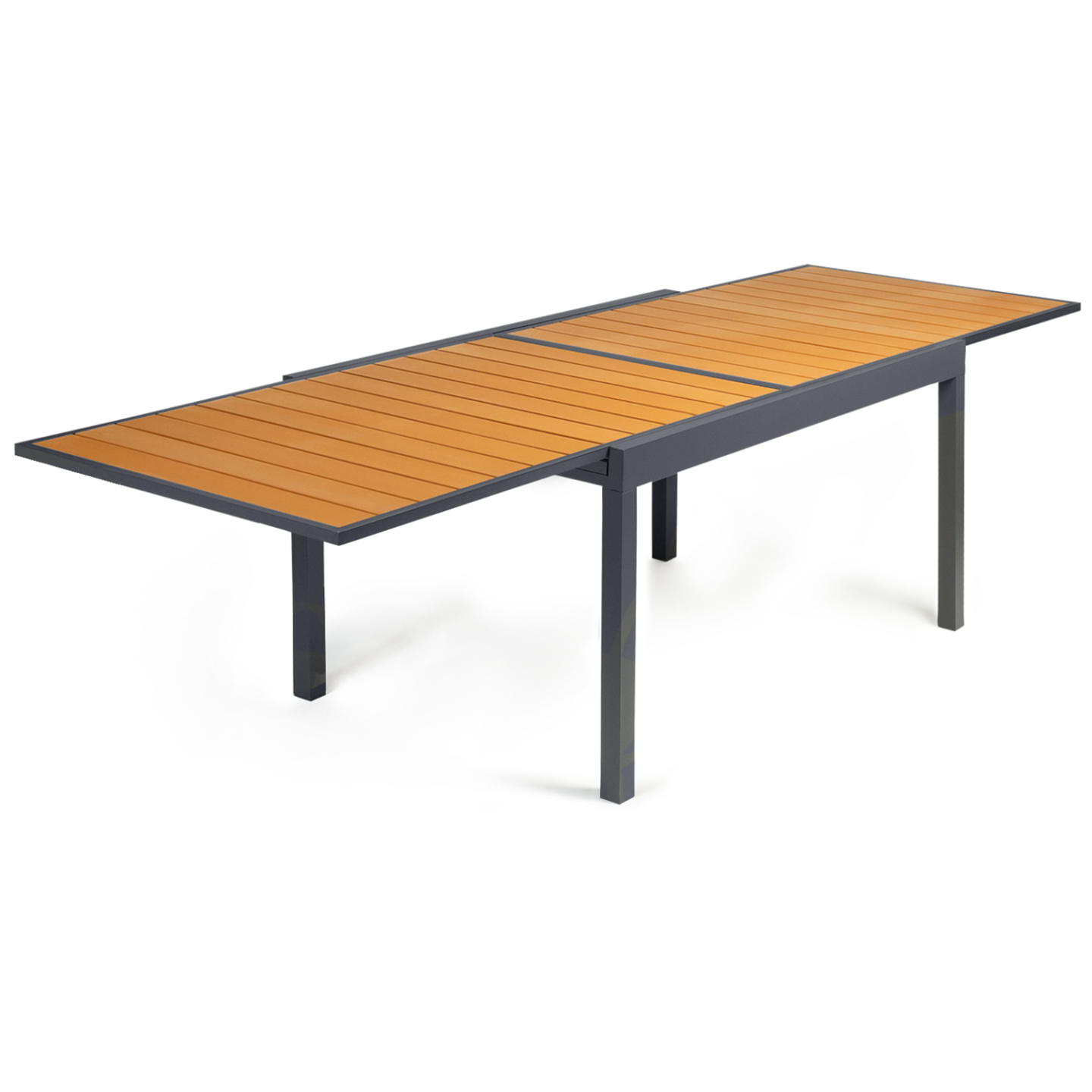Salon de jardin POLY table extensible 135-270 CM et 12 chaises bois et gris foncé - Image 3