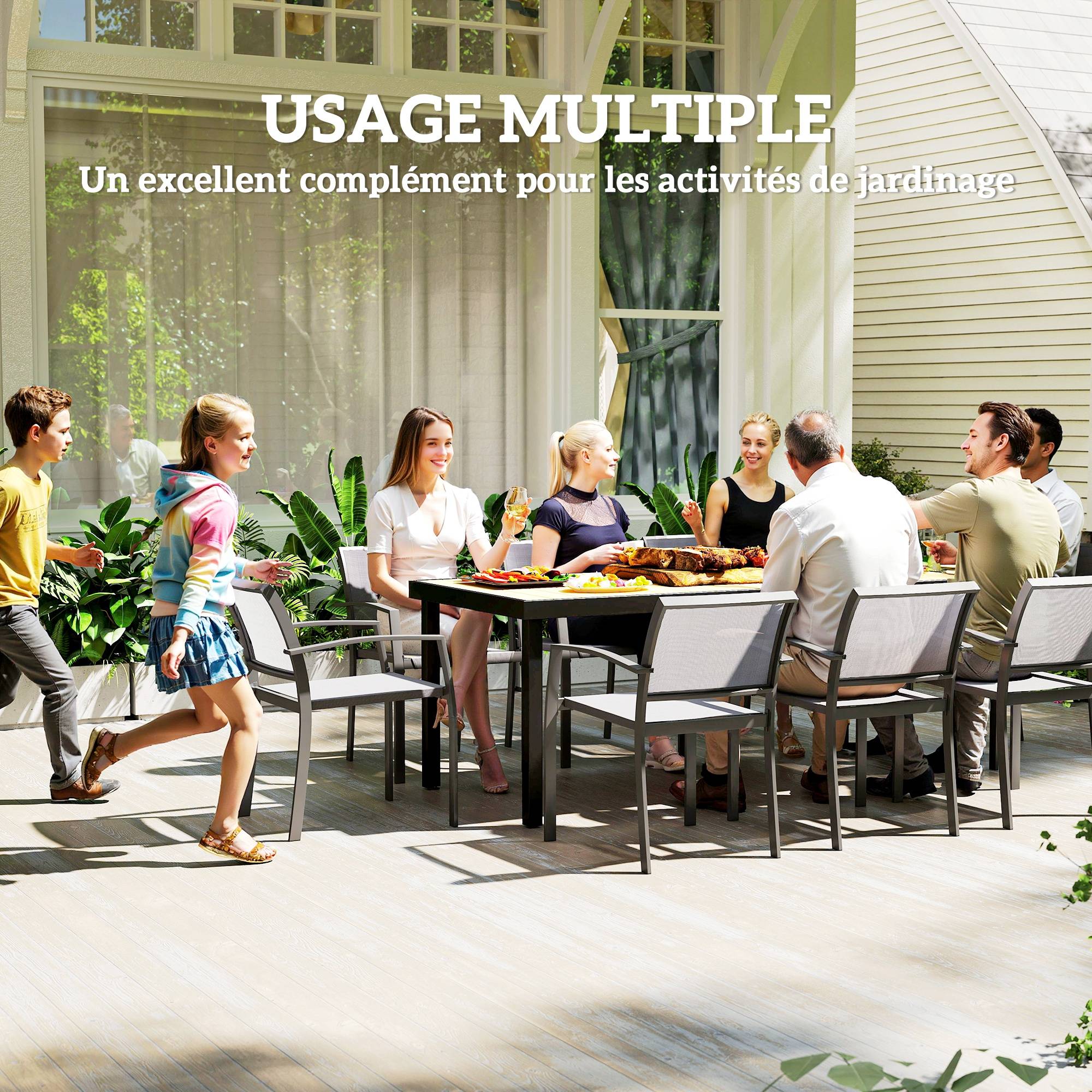 Table de jardin rectangulaire pour 8 personnes en aluminium table de salle à manger extétieur plateau PE à lattes - Image 8