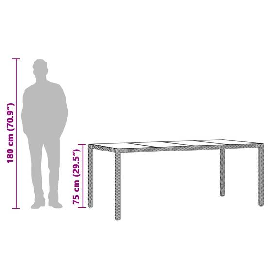 PANGIVO - Table de jardin résine tressée verre trempé gris 190 x 90 x 75 cm, Poids :27.6kg - PANGIVO - Image 9