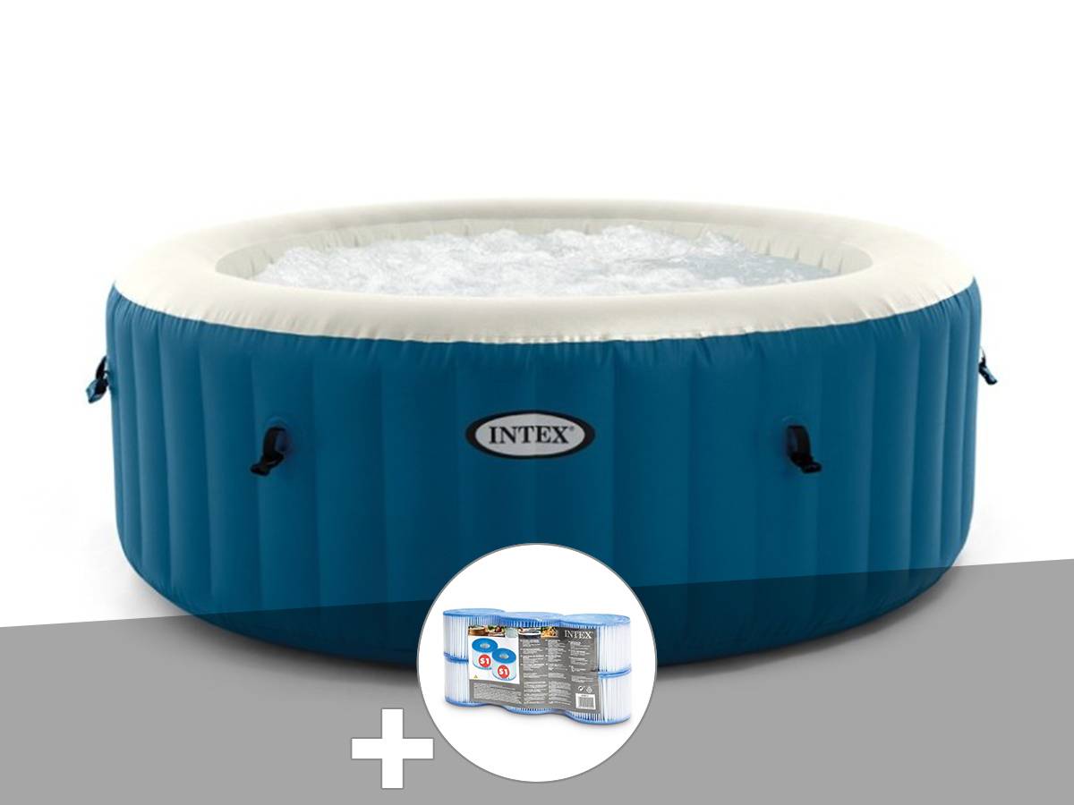 Kit spa gonflable Intex PureSpa Blue One rond Bulles 2/4 places + 6 filtres