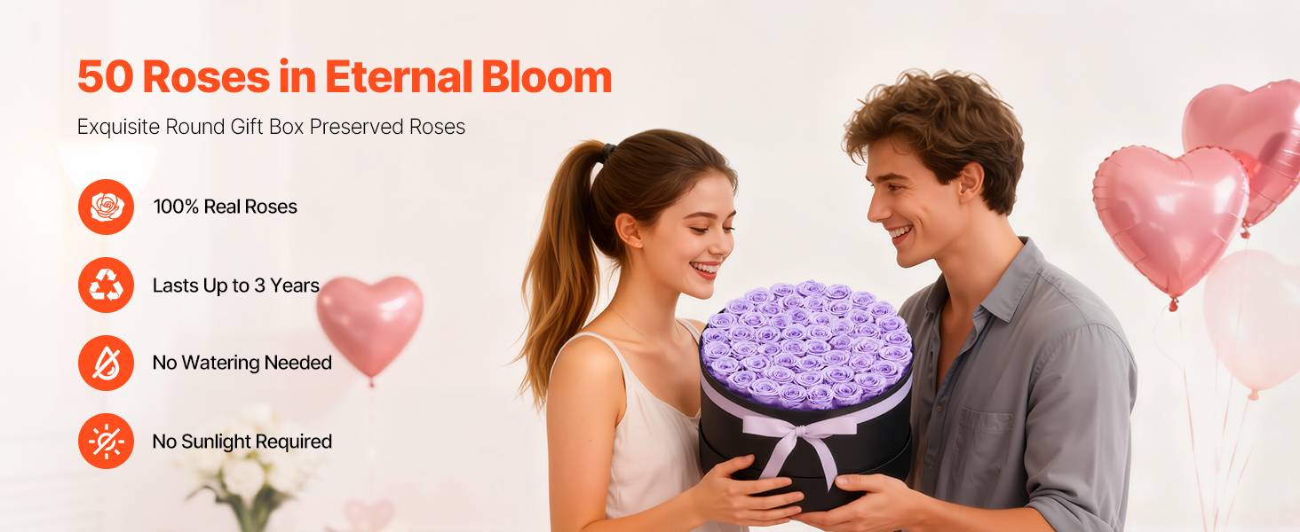 VEVOR Rose Éternelle Fleurs Éternelles Préservées Lot de 50 Boîte Ronde Violet - Image 9