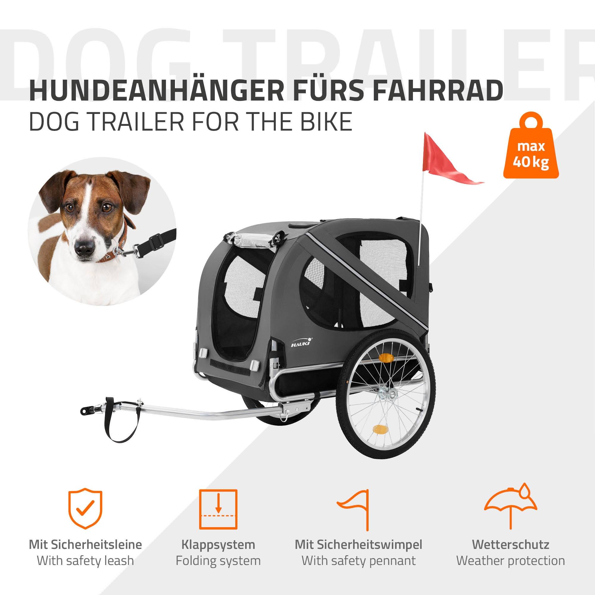 Remorque 2in1 de vélo et chien pliable gris chariot à réflecteurs/drapeau 40 kg - Imagen 2