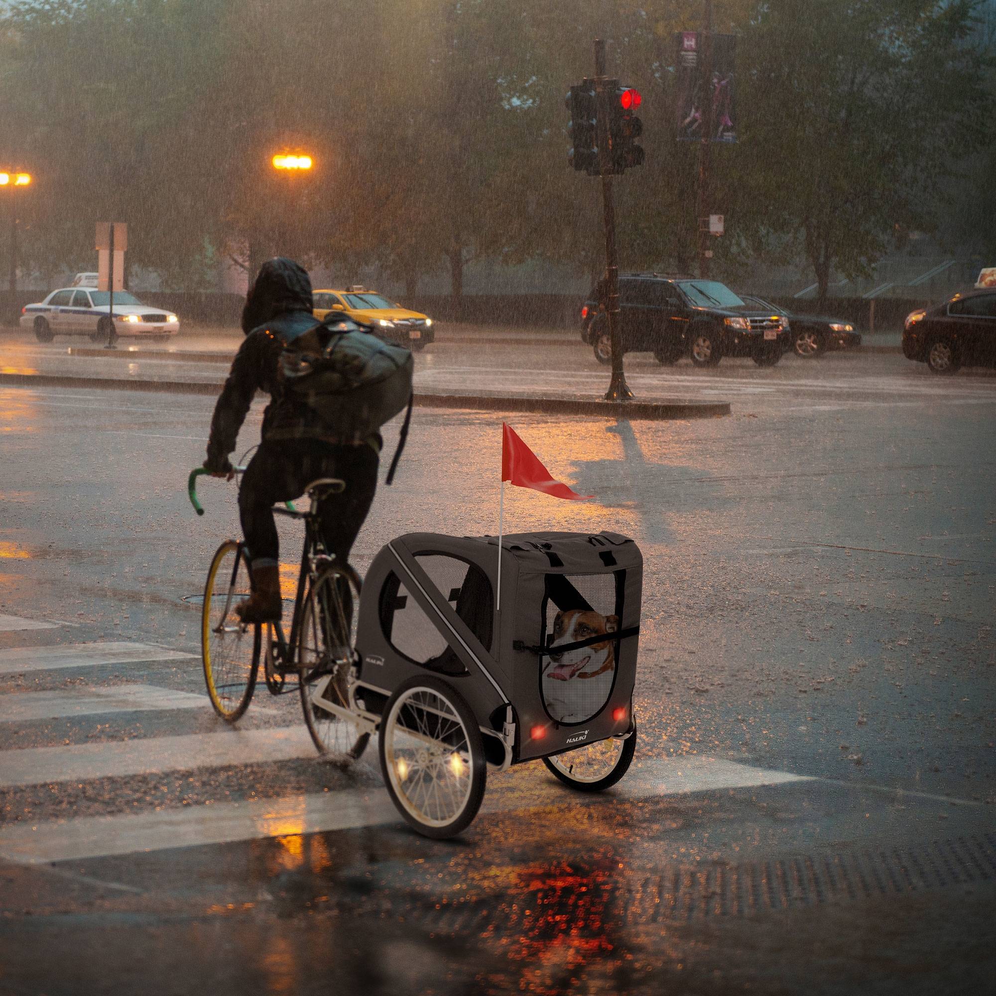Remorque 2in1 de vélo et chien pliable gris chariot à réflecteurs/drapeau 40 kg - Imagen 8