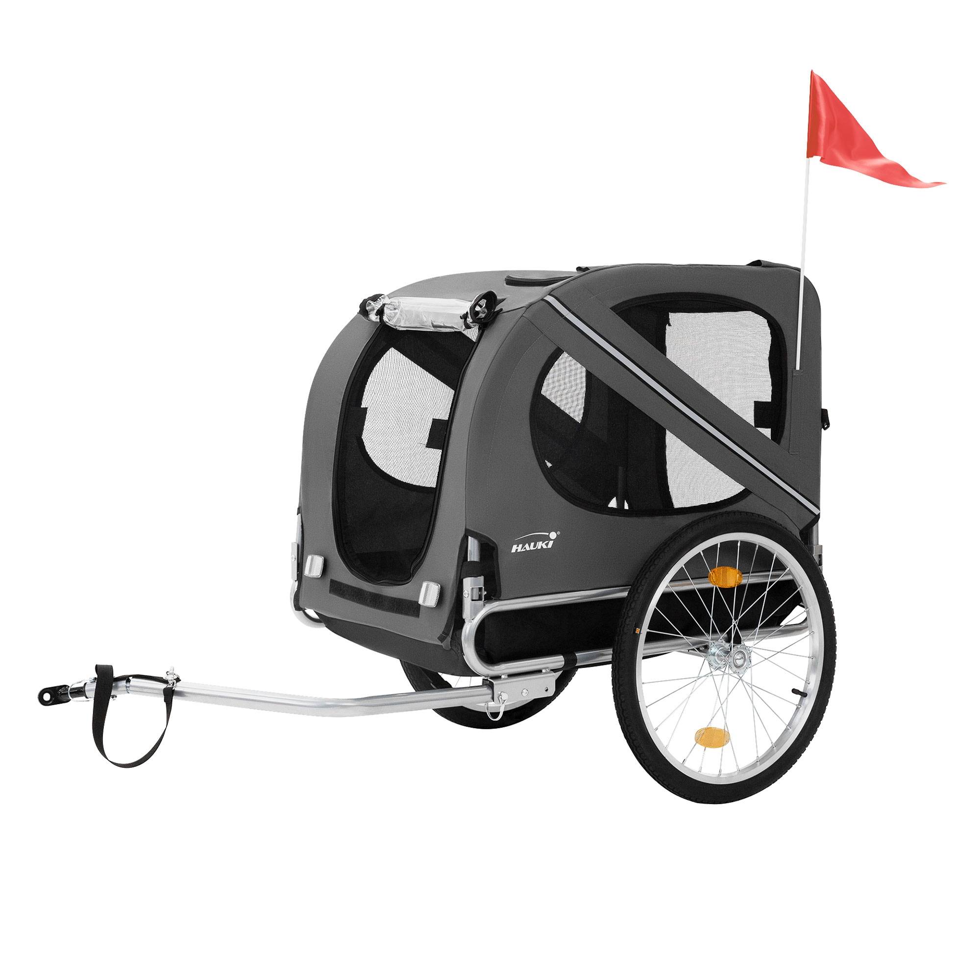 Remorque 2in1 de vélo et chien pliable gris chariot à réflecteurs/drapeau 40 kg - Imagen 1