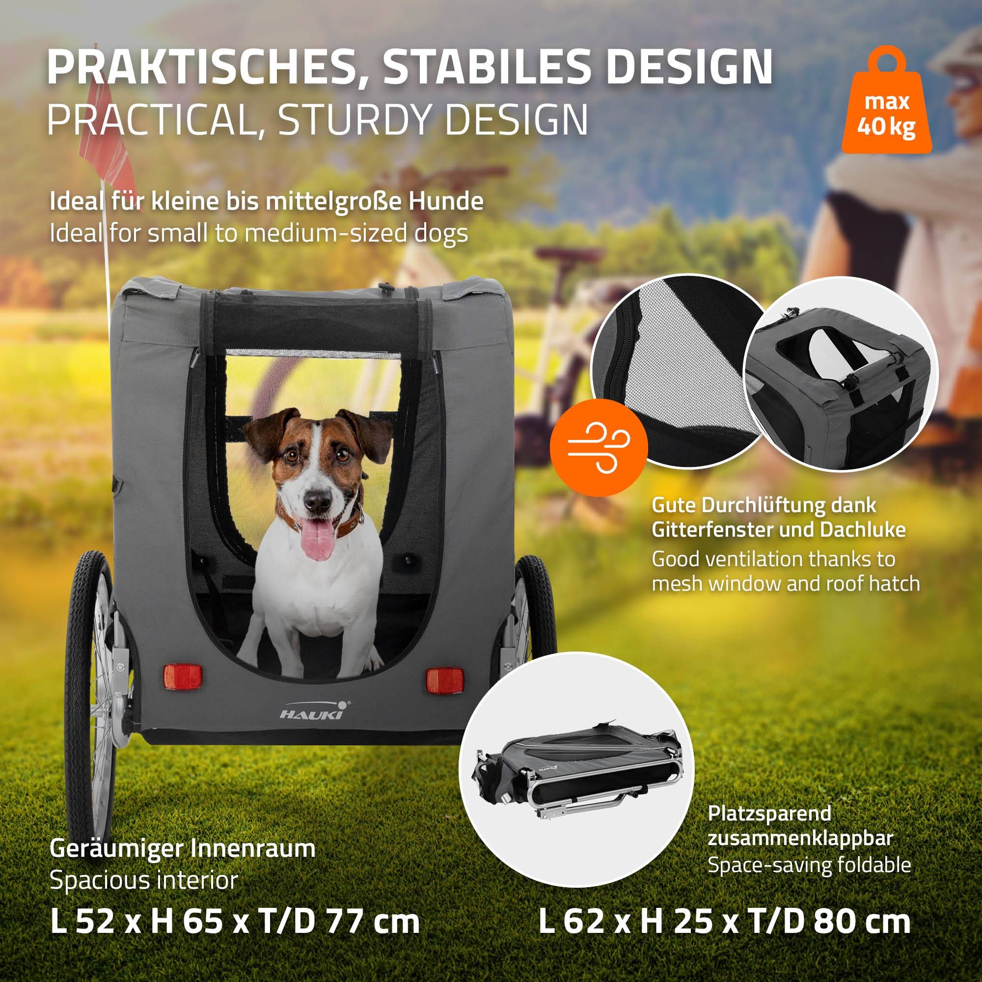 Remorque 2in1 de vélo et chien pliable gris chariot à réflecteurs/drapeau 40 kg - Imagen 3