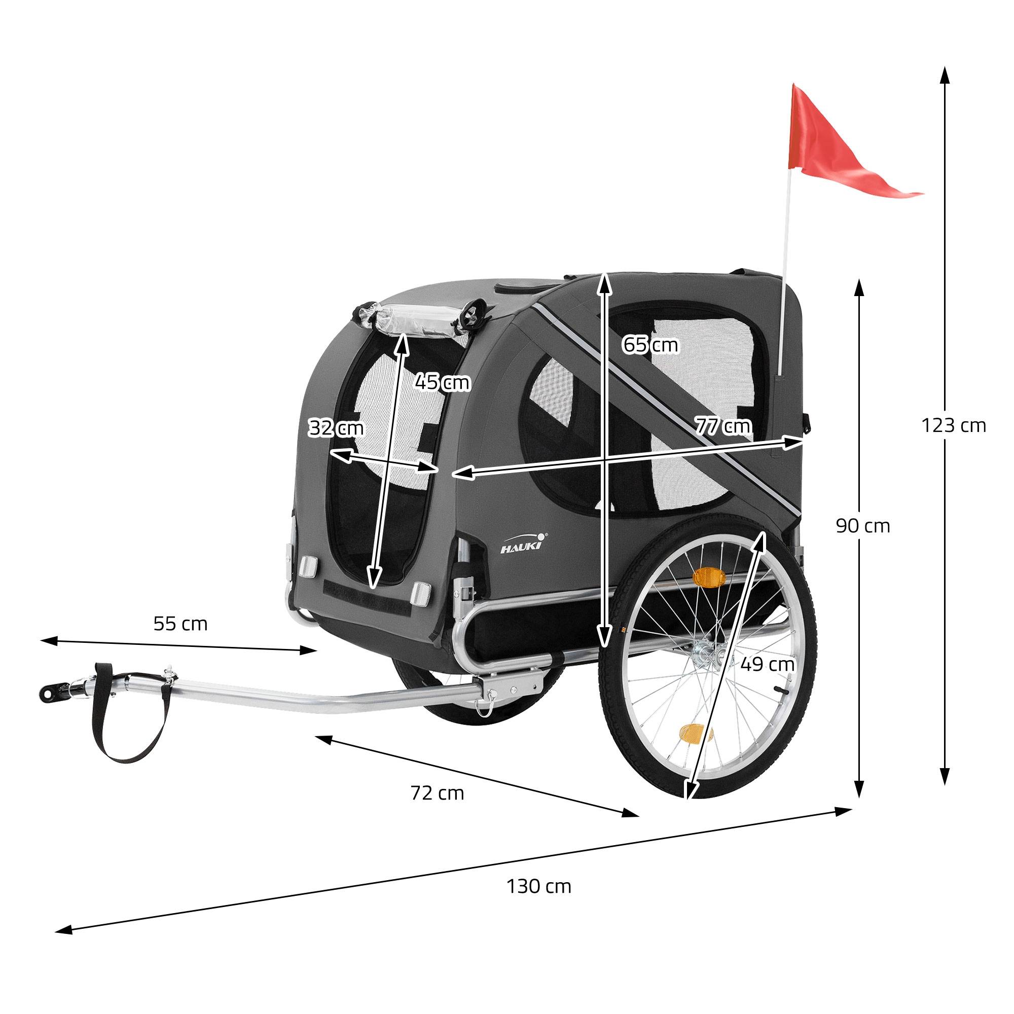 Remorque 2in1 de vélo et chien pliable gris chariot à réflecteurs/drapeau 40 kg - Imagen 7