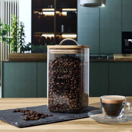 Bocal de 1L en verre avec couvercle en bambou style bistrot - - Image 4