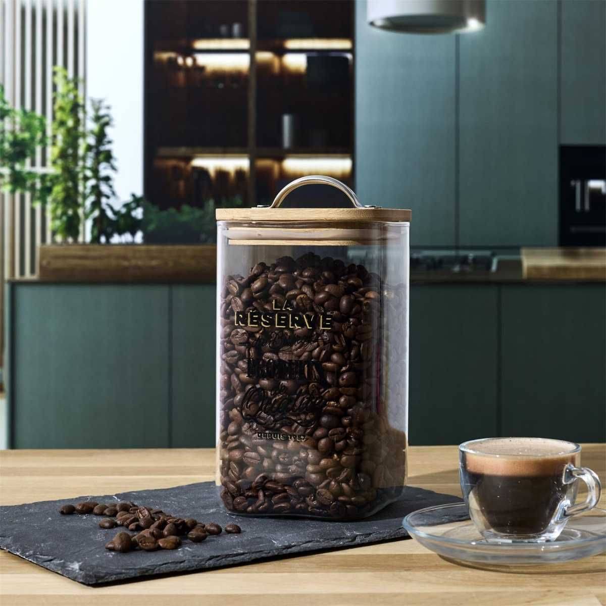 Bocal de 1L en verre avec couvercle en bambou style bistrot - - Image 4