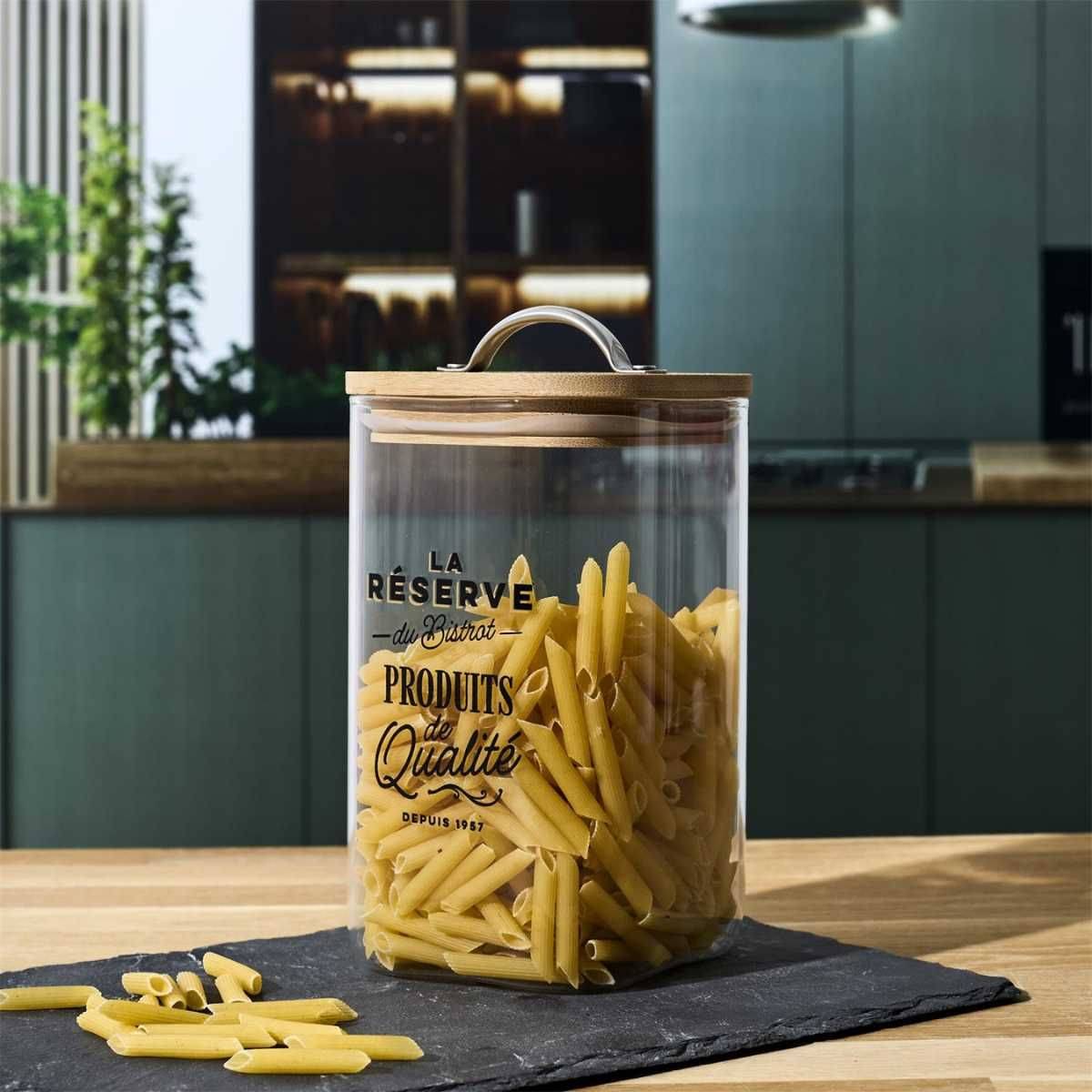 Bocal de 1L en verre avec couvercle en bambou style bistrot - - Image 2