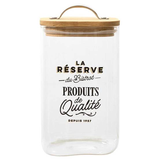 Bocal de 1L en verre avec couvercle en bambou style bistrot - - Image 1