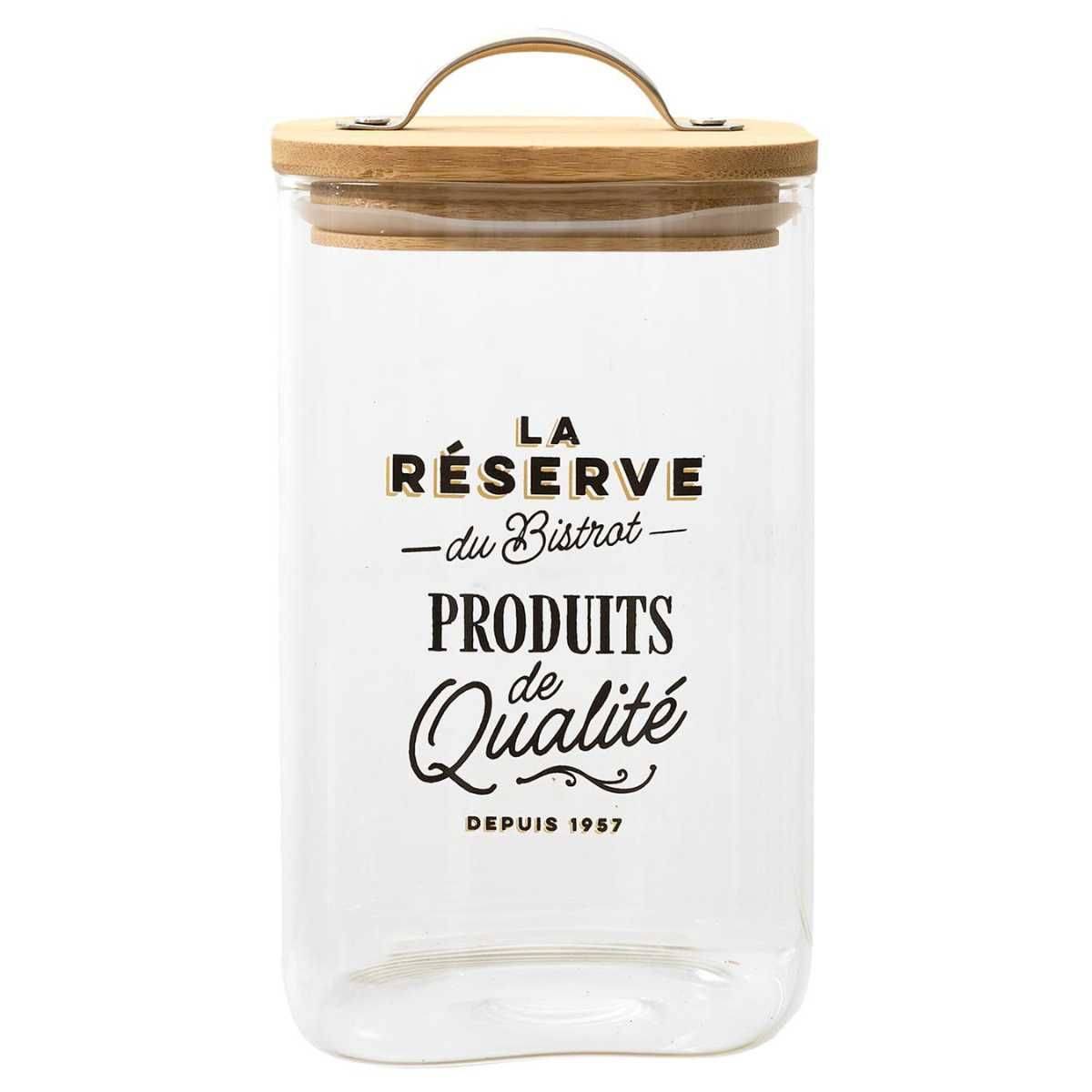 Bocal de 1L en verre avec couvercle en bambou style bistrot - - Image 1