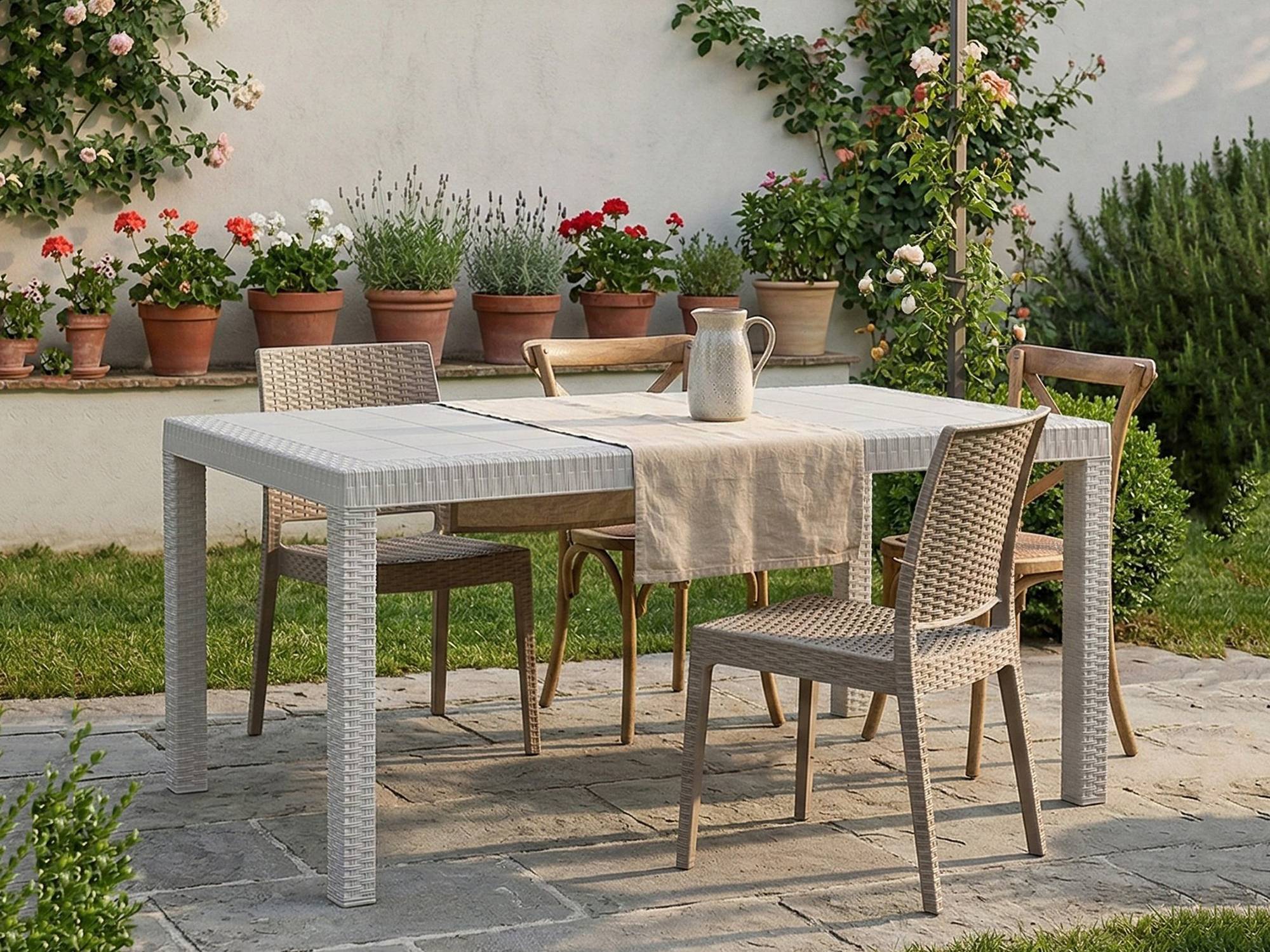 Dmora - Table d'extérieur Giove, Base pique-nique, Table de jardin, Table d'extérieur polyvalent, Made in Italy, 150x90 h74 cm, Blanc - Imagen 6